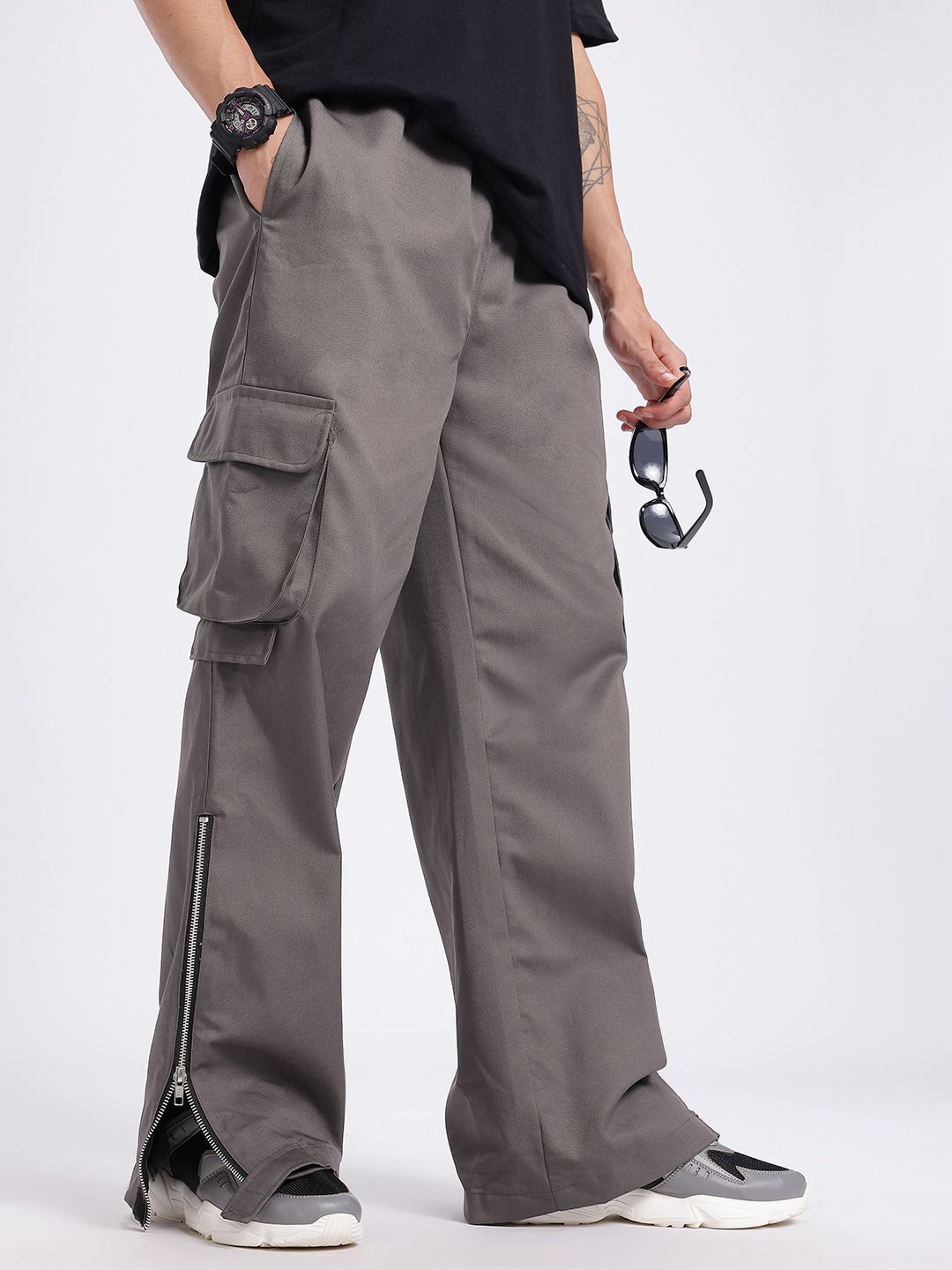 glitchez Men Zippered Chic Loose Fit Cargos-image-16