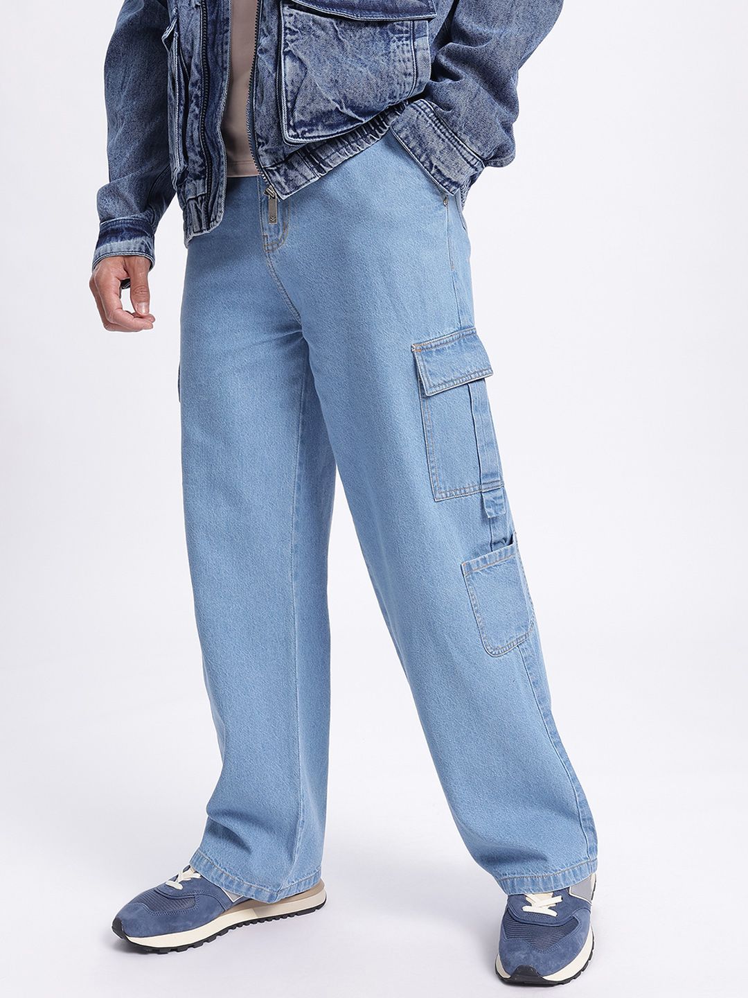 glitchez Men Effortless Charm Mid-Rise Pure Cotton Relaxed Fit Cargo-Style Jeans-picture-30