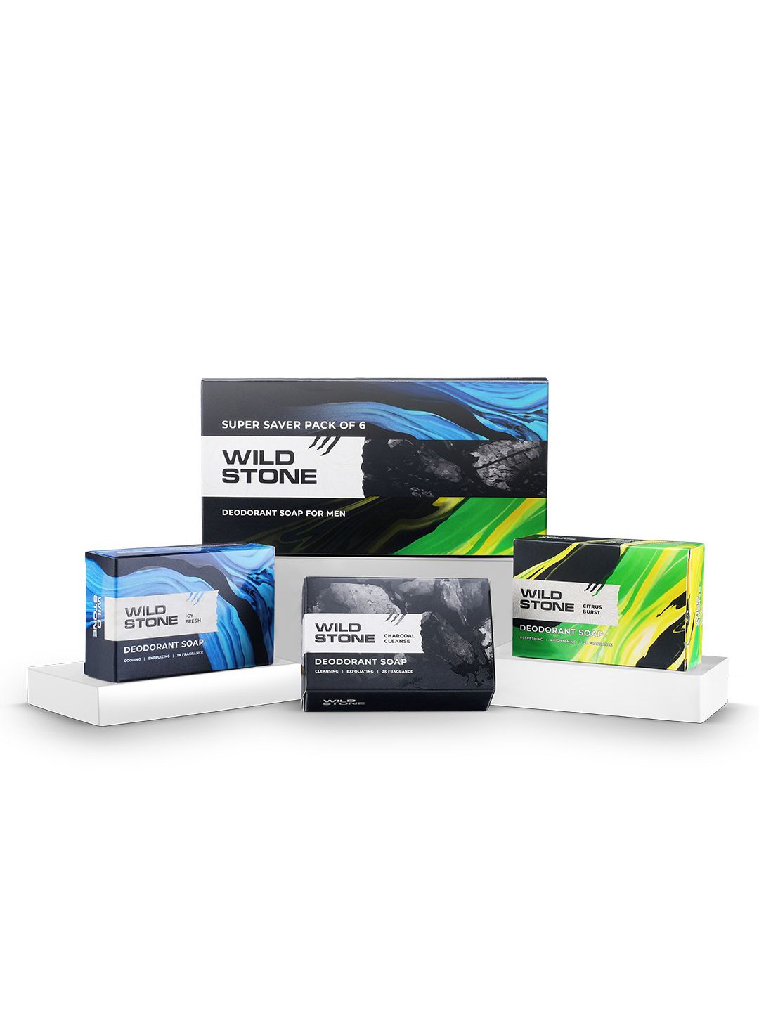 Wild stone 6-Pc Soap Combo for Men 100g each - Icy Fresh + Charcoal Cleanse + Citrus Burst-image-16