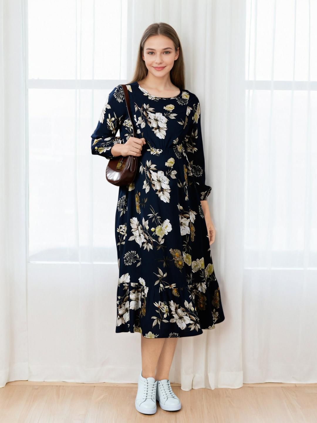 MomToBe Floral Print Maternity Fit & Flare Midi Dress