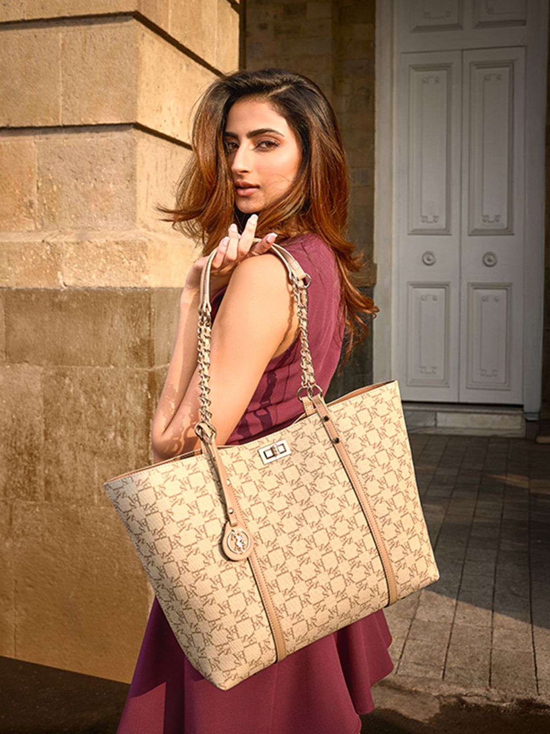 U.S. Polo Assn. Women Kylie Beige tote Handbag with Monogram print-picture-50