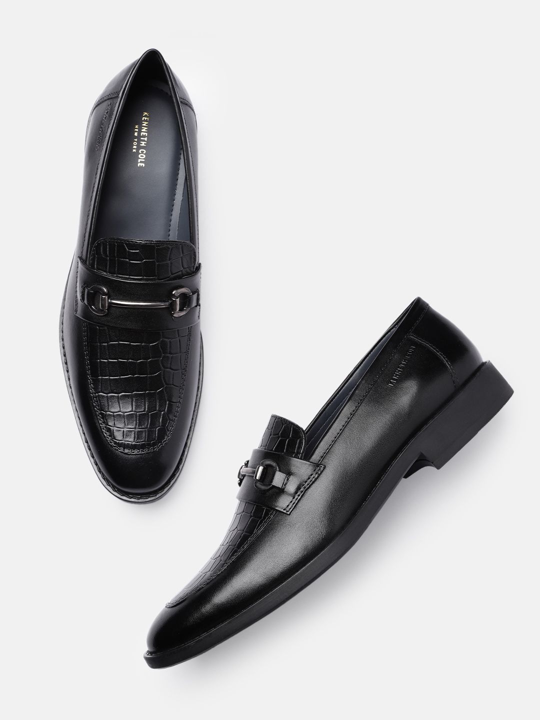 Kenneth Cole Men Formal Leather Croc Textured Slip On Shoes-picture-37