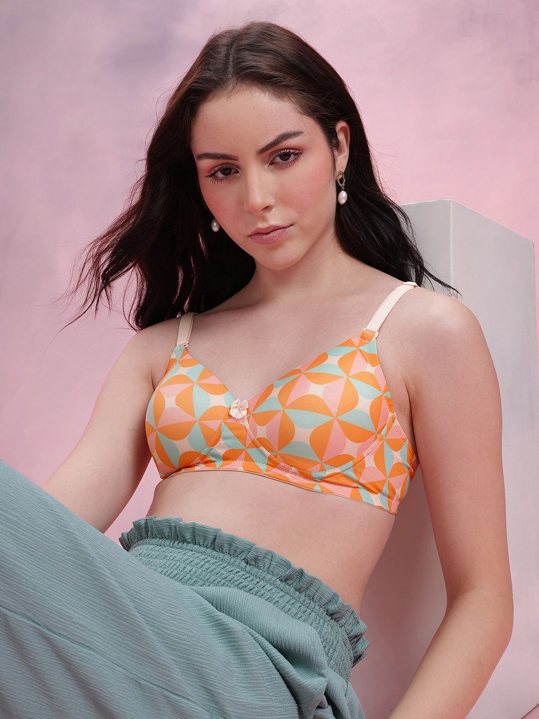 DressBerry Geometric Print Lightly Padded T-shirt Bra