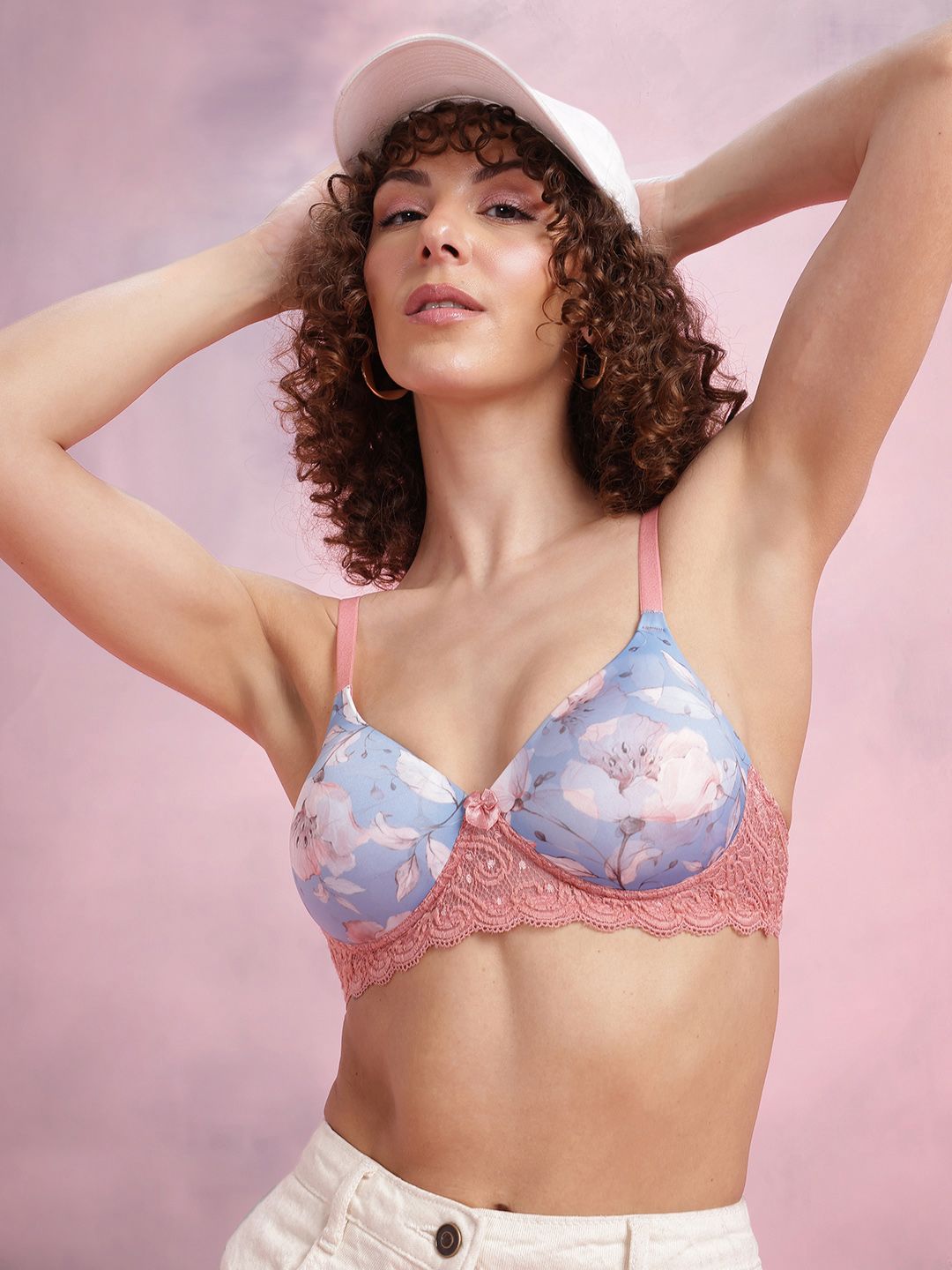 DressBerry Floral Print Lightly Padded Lace T-shirt Bra