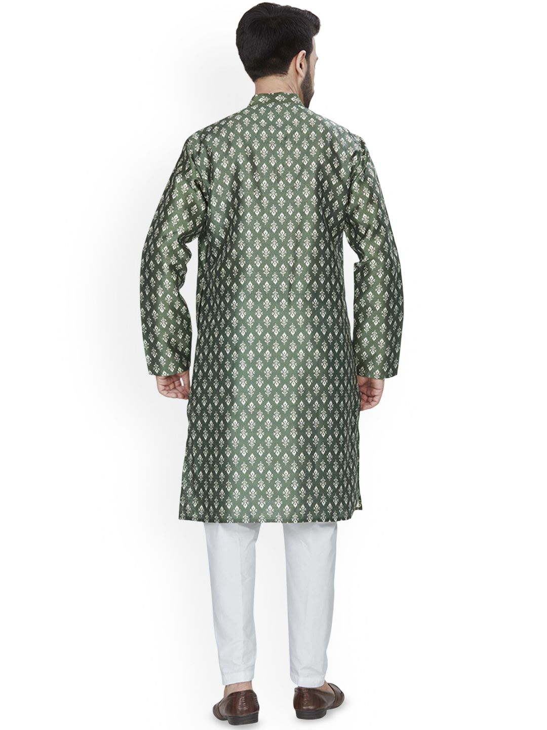 Buy Anouk Green Floral Woven Design Mandarin Collar Cotton Straight ...