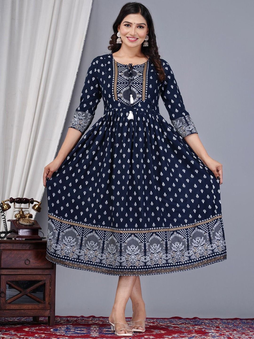 Vorcia Febtex Women Printed Fit & Flared Midi Ethnic Dress-picture-38