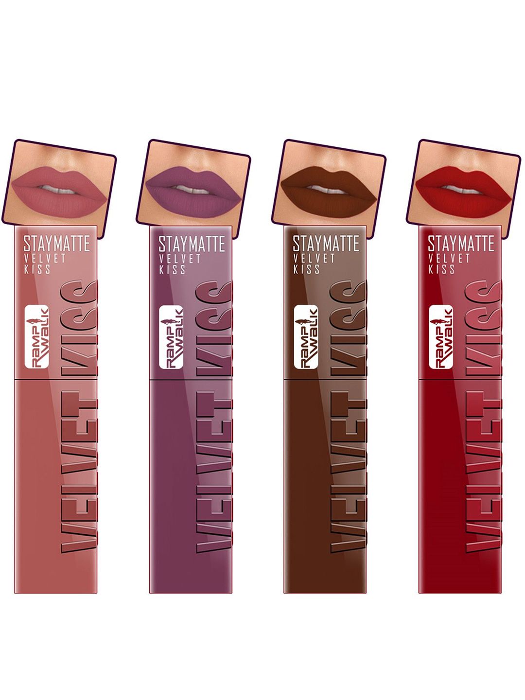 Ramp Walk Velvet Kiss Set Of 4 Matte Liquid Lipstick- 3.5ml Each - Shade- 5- 6 -7- 12-picture-23