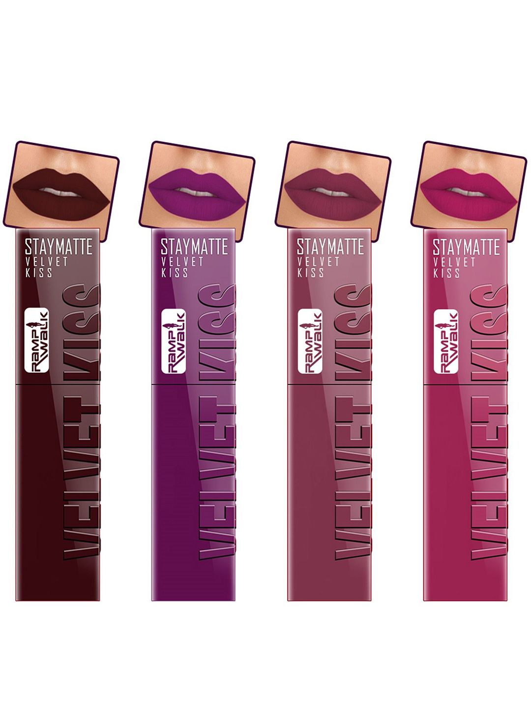 Ramp Walk Velvet Kiss Set Of 4 Matte Liquid Lipstick- 3.5 ml Each-Shade- 2 - 3 - 4 - 8-picture-29