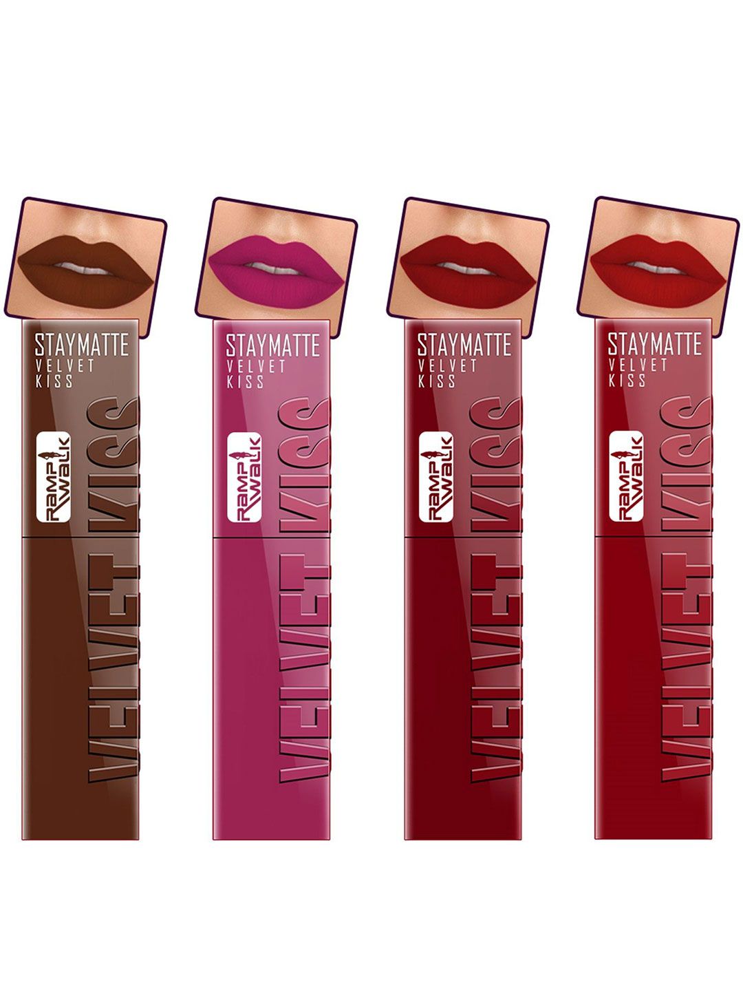 Ramp Walk Velvet Kiss Set Of 4 Matte Liquid Lipstick- 3.5 ml Each- Shade - 7 - 8 - 9 - 12-picture-11