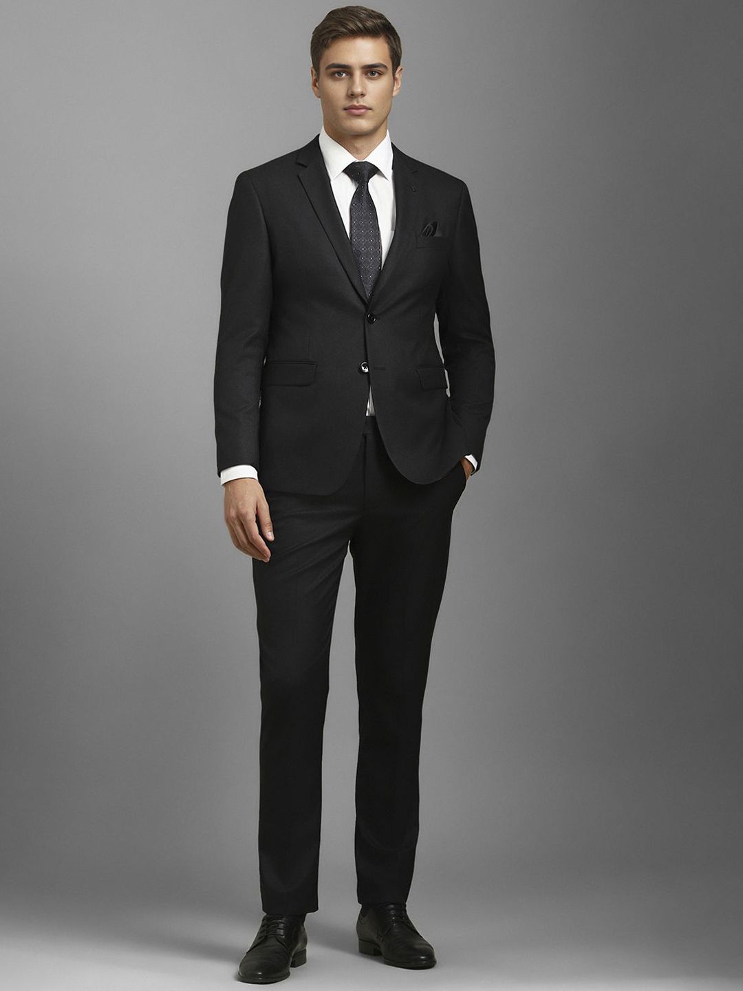 Louis Philippe Textured Slim-Fit Notched Lapel Single-Breasted Two-Piece Suit-picture-14