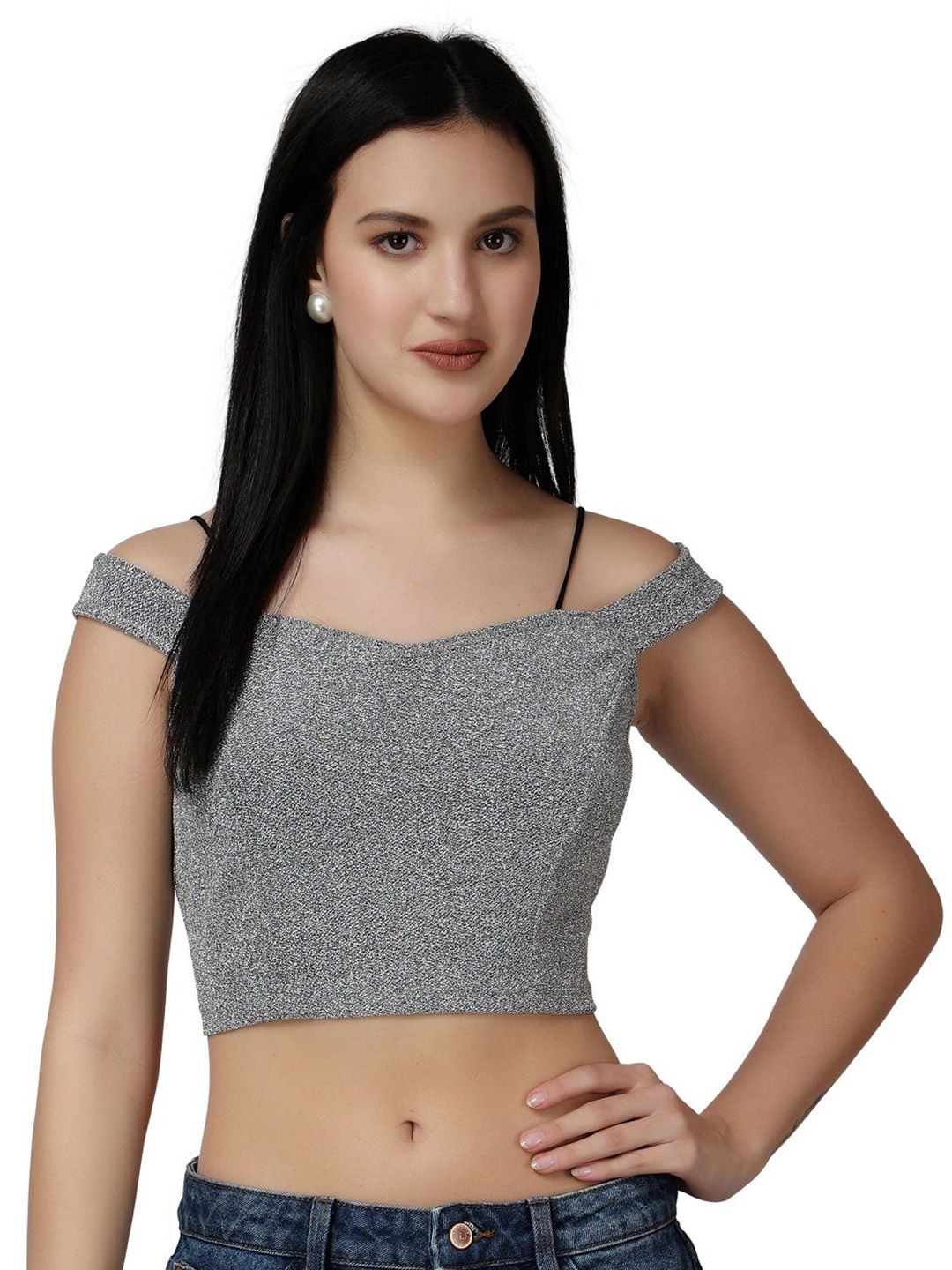 Popwings Women Shoulder Straps Shimmer Fitted Crop Top-picture-16