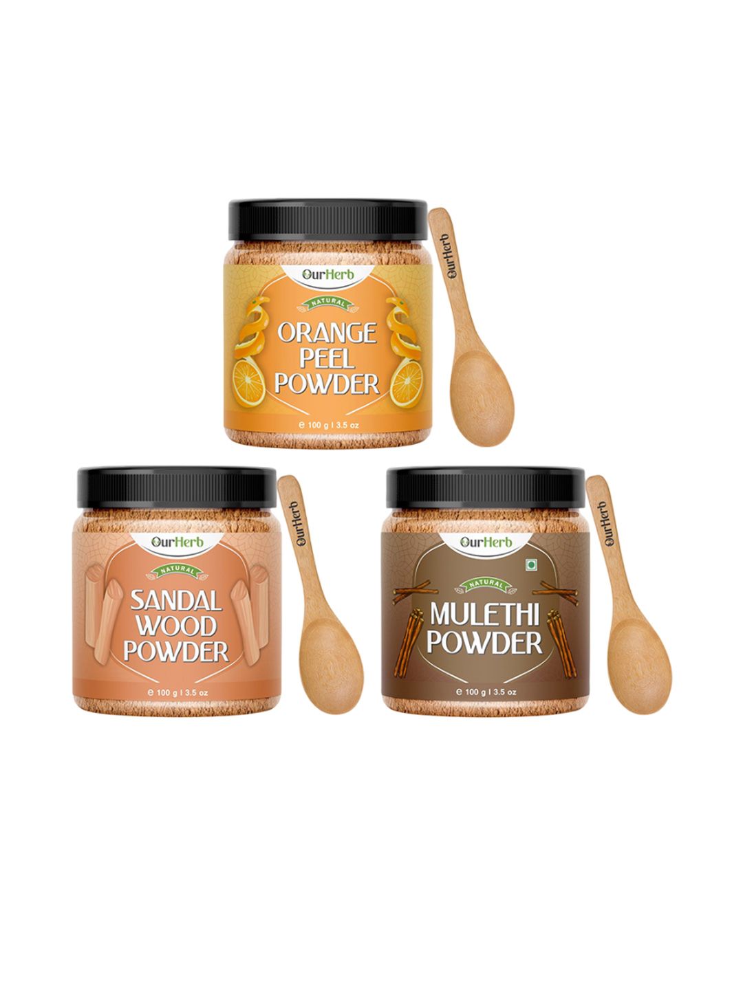 OurHerb Set Of 3 Sandalwood With Orange Peel & Mulethi Powder Face Pack - 100 g Each-image-27