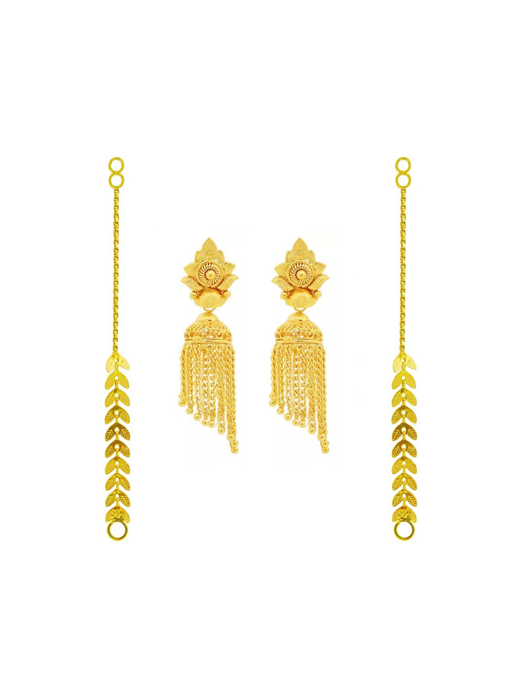 PINAAKA DARINI Gold-Plated Dome Shaped Jhumkas And Kaan Chain Earrings-picture-10