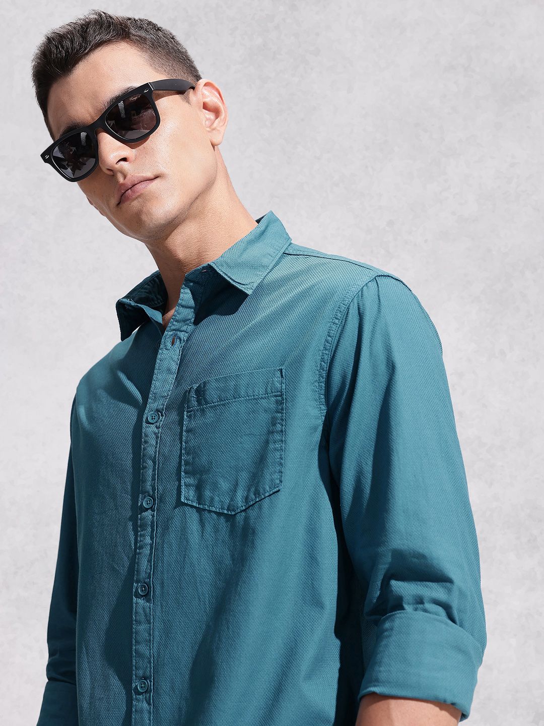 WROGN Comfort Fit Textured Pure Cotton Casual Shirt-picture-35