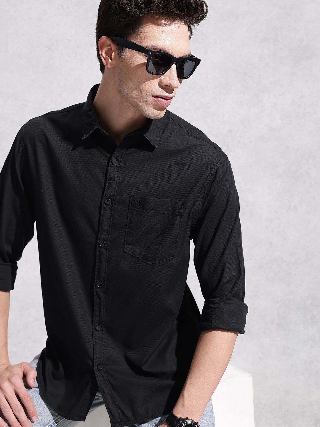 WROGN Comfort Fit Textured Pure Cotton Casual Shirt-picture-38