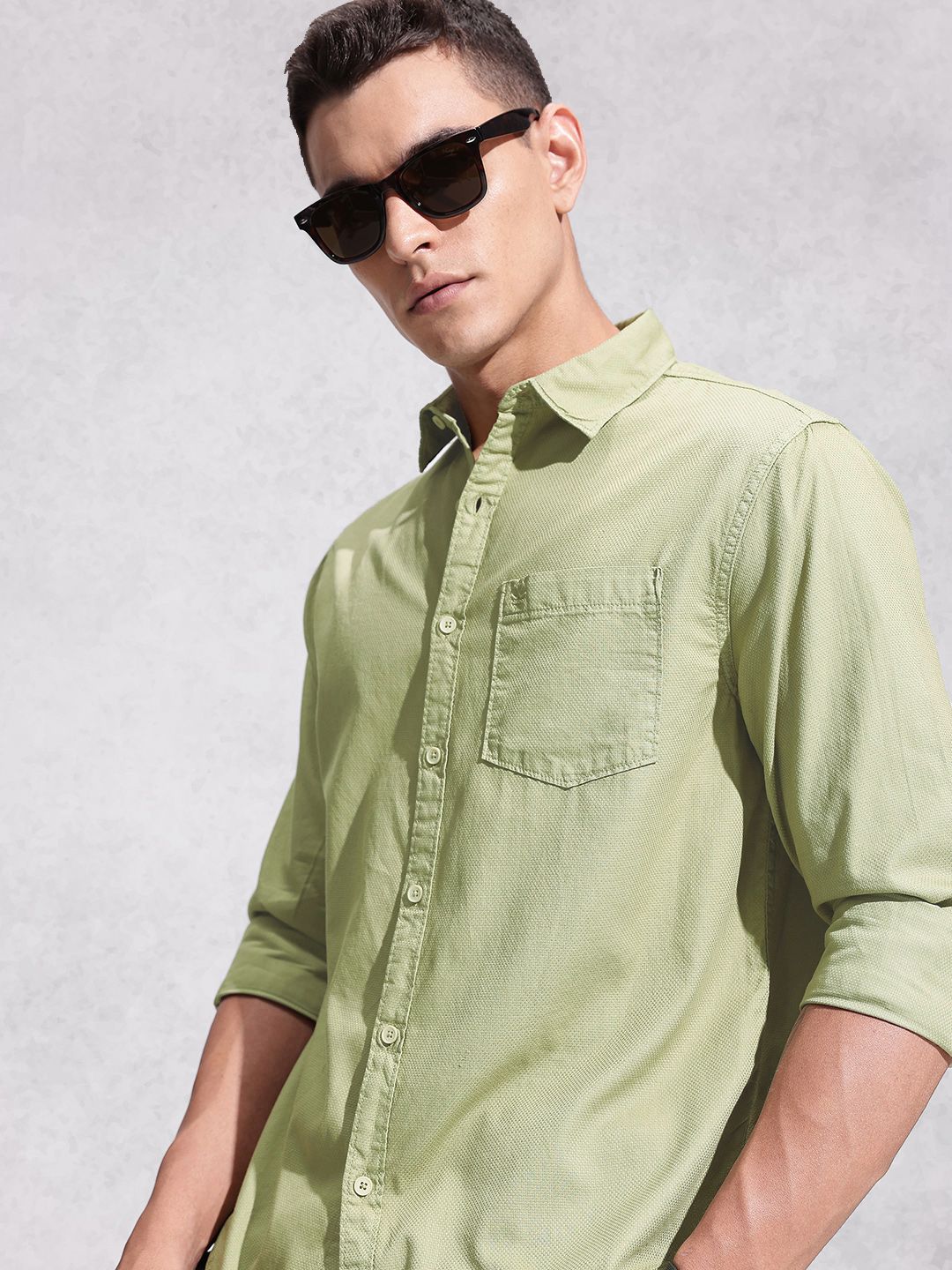 WROGN Comfort Fit Textured Pure Cotton Casual Shirt-picture-19