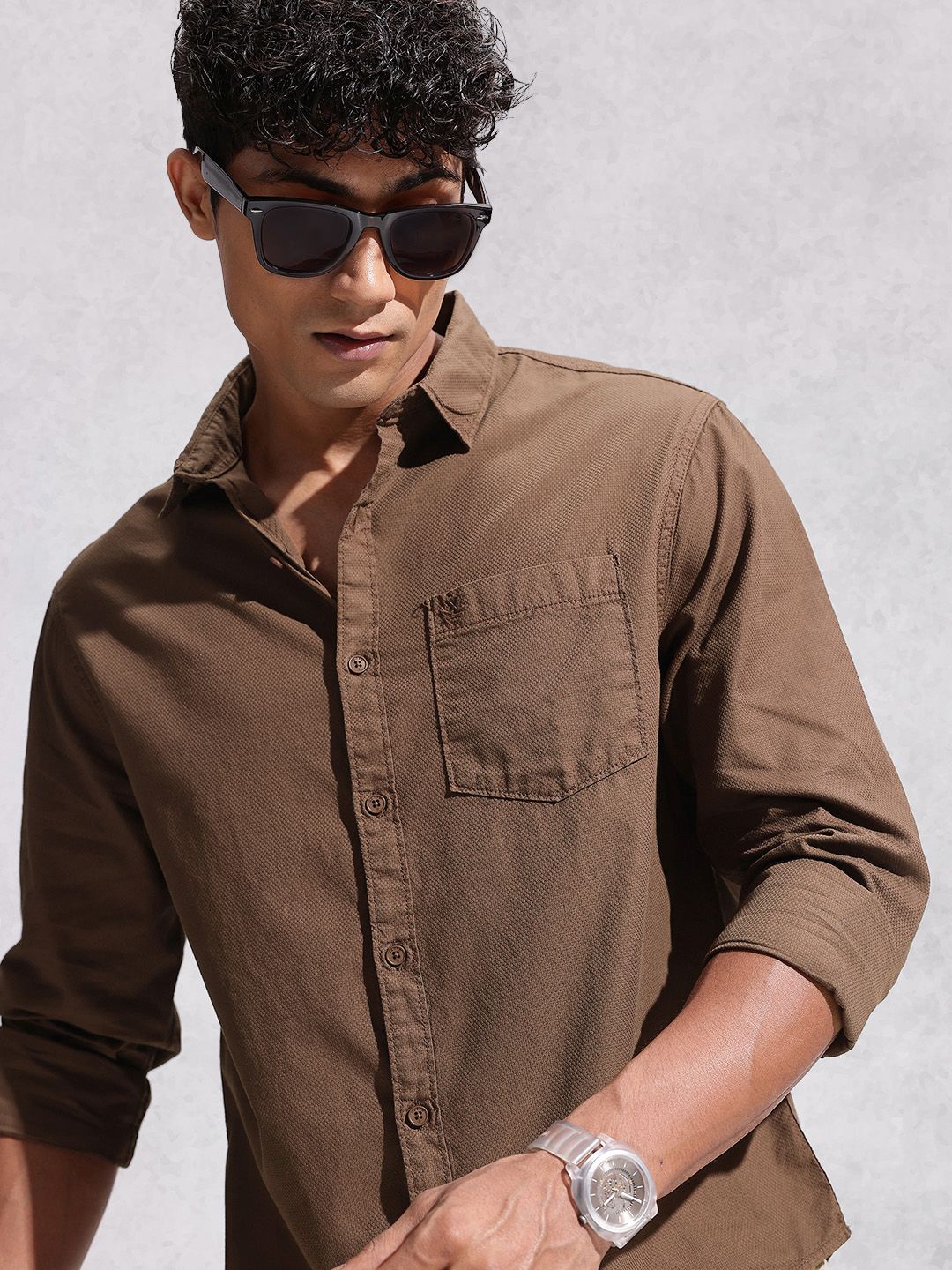 WROGN Comfort Fit Textured Pure Cotton Casual Shirt-picture-36