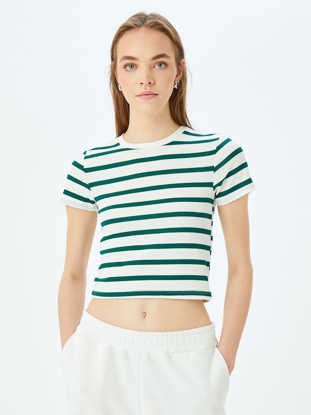 Koton Women Striped Applique Slim Fit T-shirt-picture-39