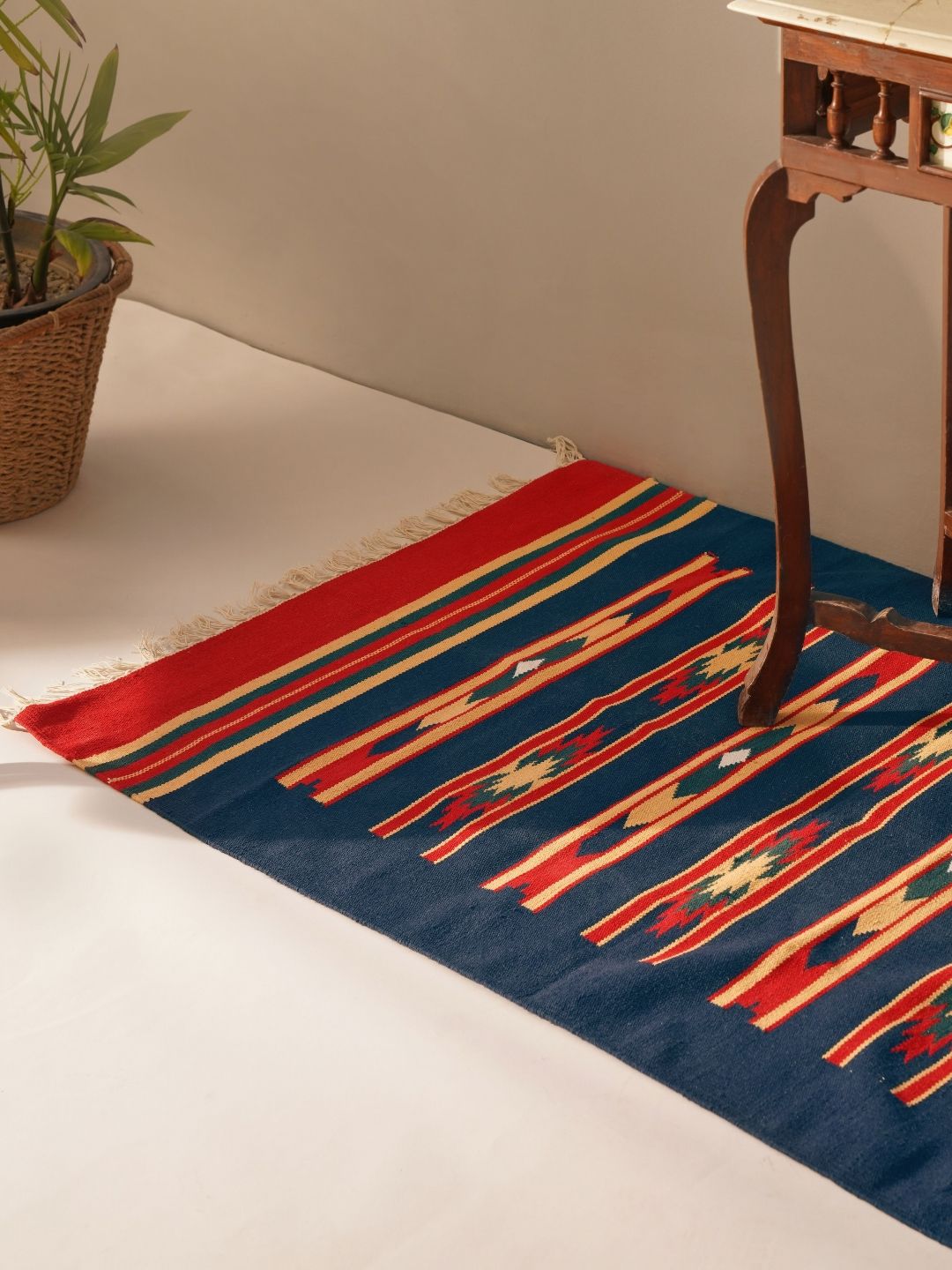 JAYPORE Navy Blue & Red Printed Pure Cotton Rugs-image-2