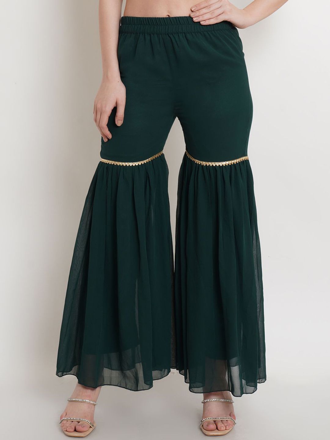 Popwings Women Relaxed High-Rise Easy Wash Pleated Sharara Trouser-picture-21