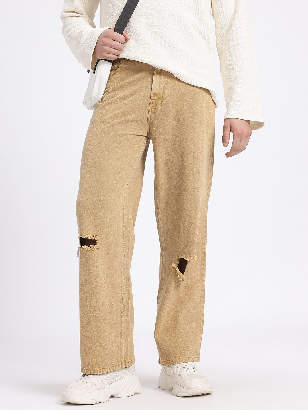 glitchez Men Effortless Edge Pure Cotton Low-Distress Wide Leg Jeans-picture-14