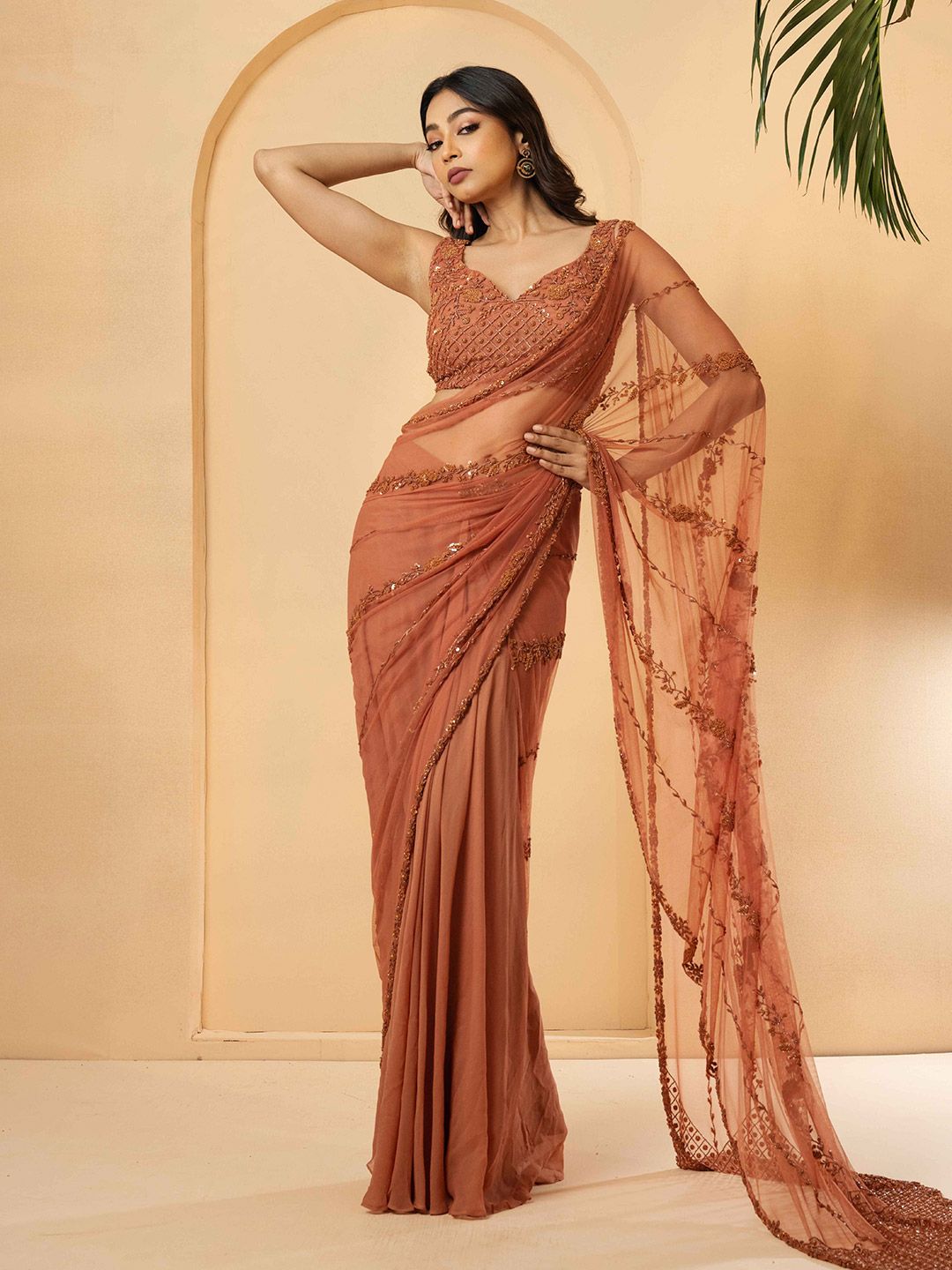 Quench A Thirst Embellished Embroidered Pure Georgette Pre-Draped Ready To Wear Saree-image-35