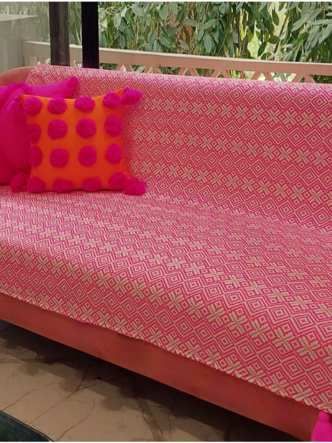 THROWPILLOW Pink & White Printed Polyester 1 Piece Sofa Cover-image-23