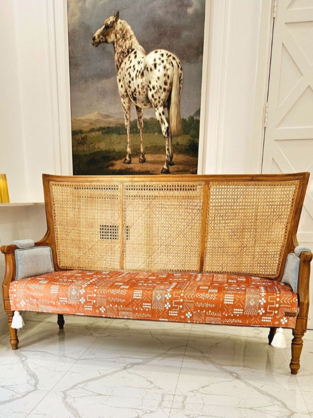 THROWPILLOW Orange & White Printed Polyester 1 Piece Sofa Cover-picture-43