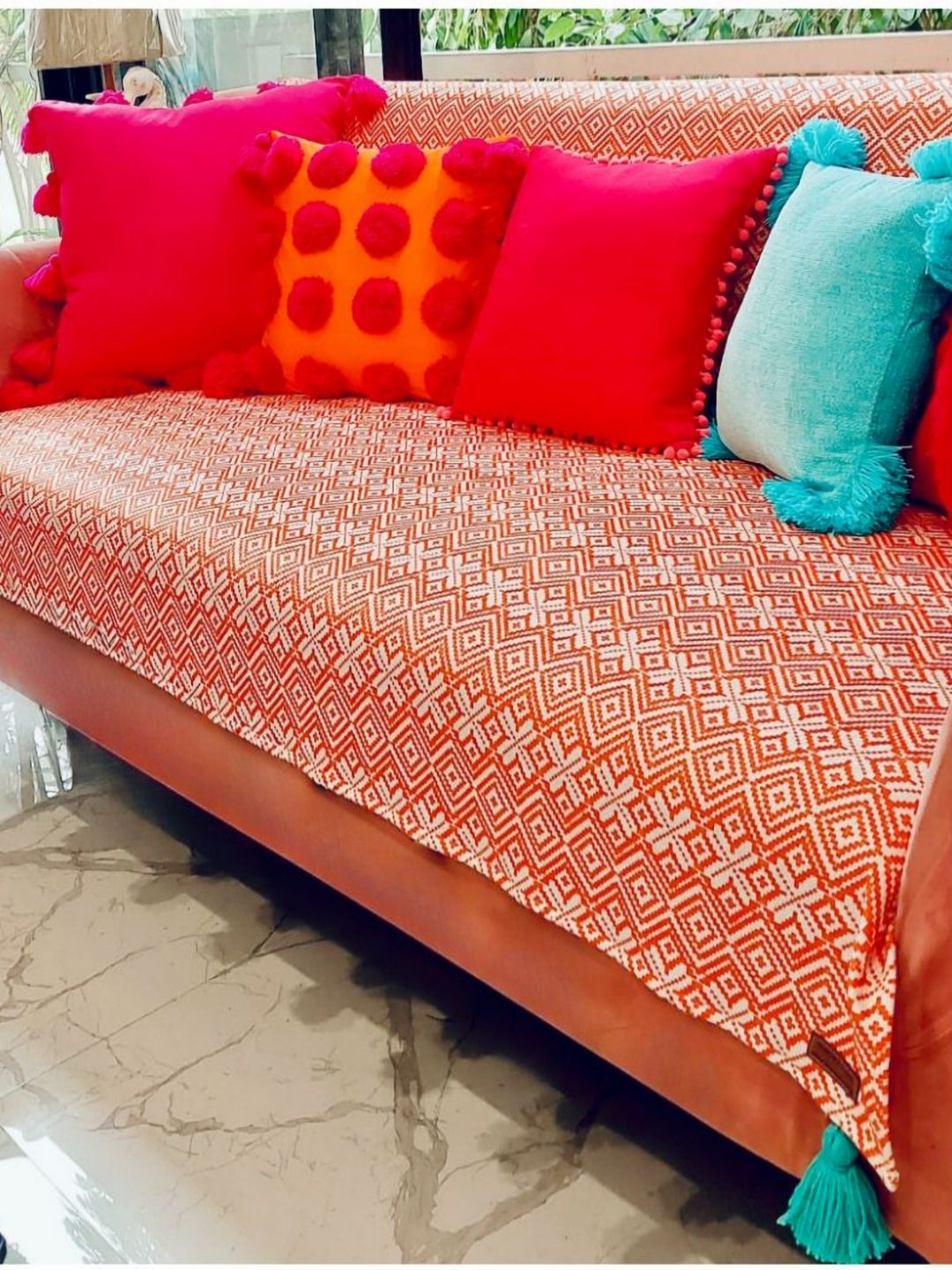 THROWPILLOW Orange & White Printed Polyester 1 Piece Sofa Cover-image-22