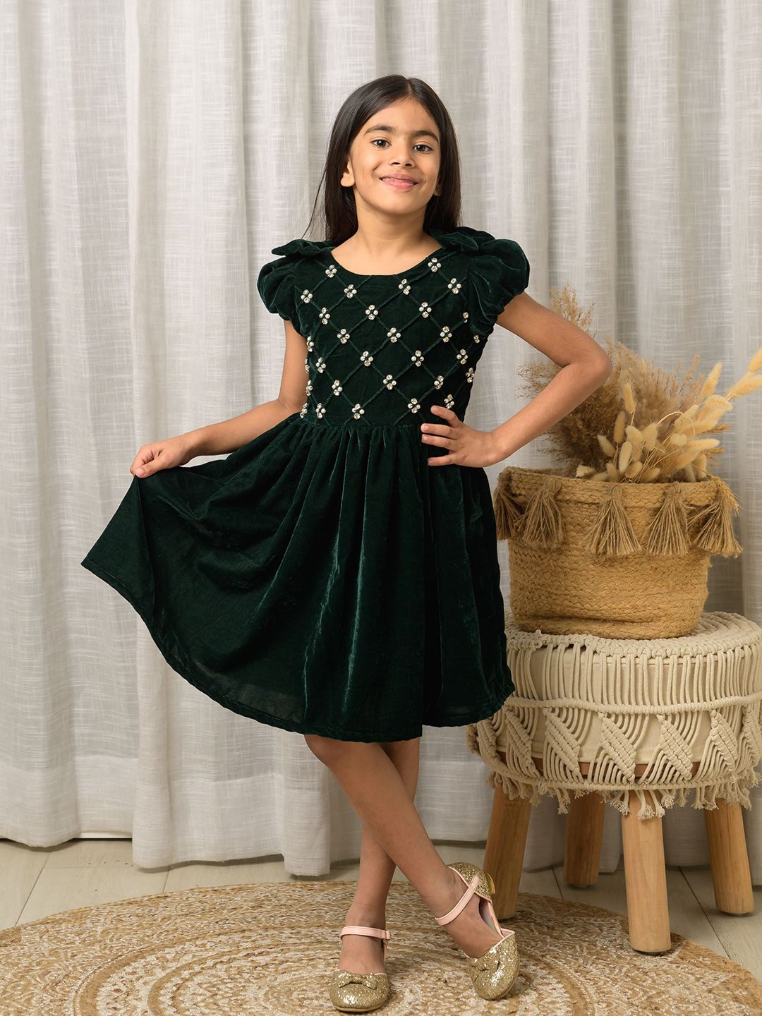 Fairies Forever Girls Embellished Fit & Flare Velvet Party Dress-picture-28