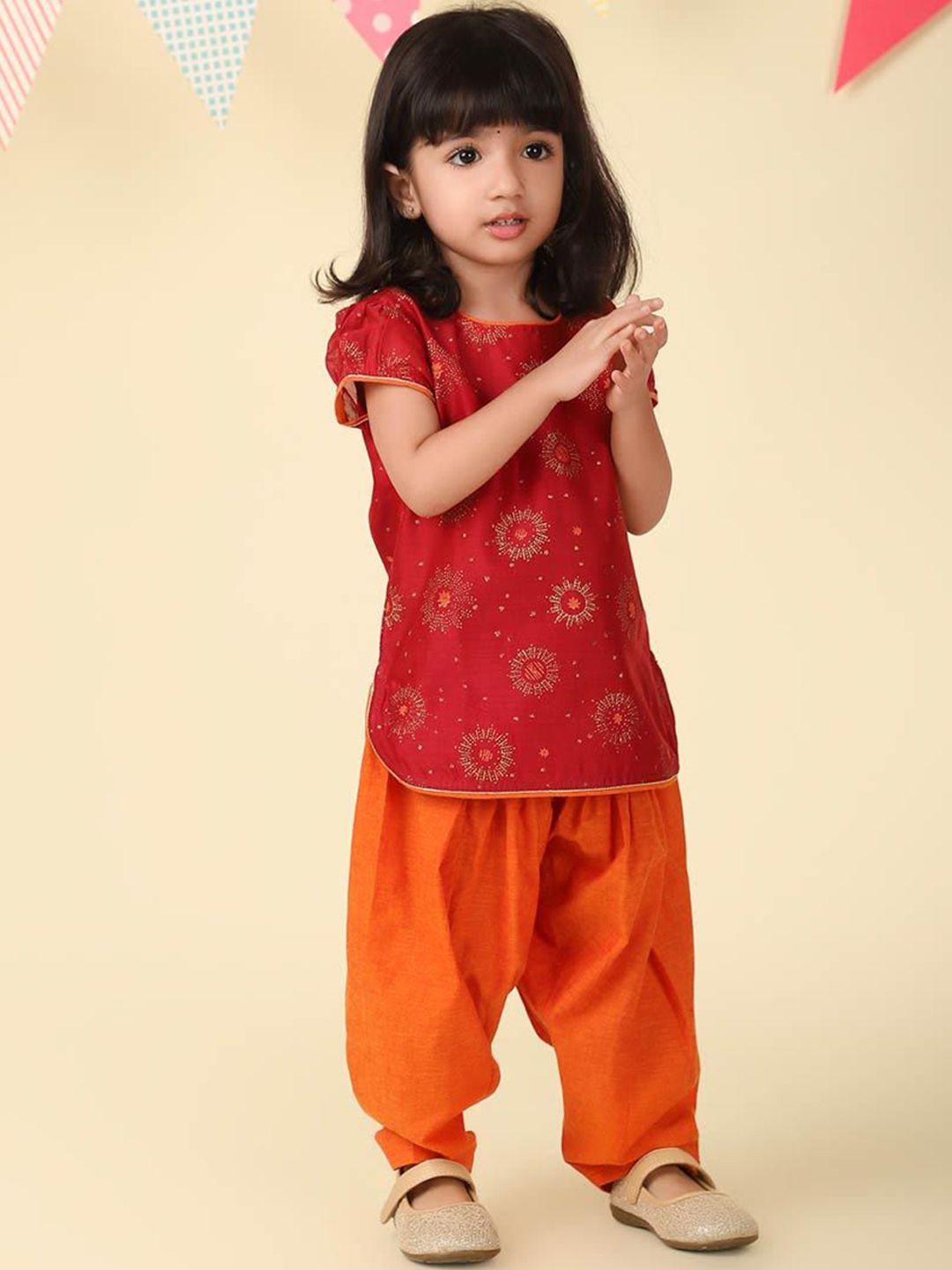 Fabindia Girls Ethnic Motifs Printed Cotton Silk Regular Straight Kurta with Salwar-picture-22