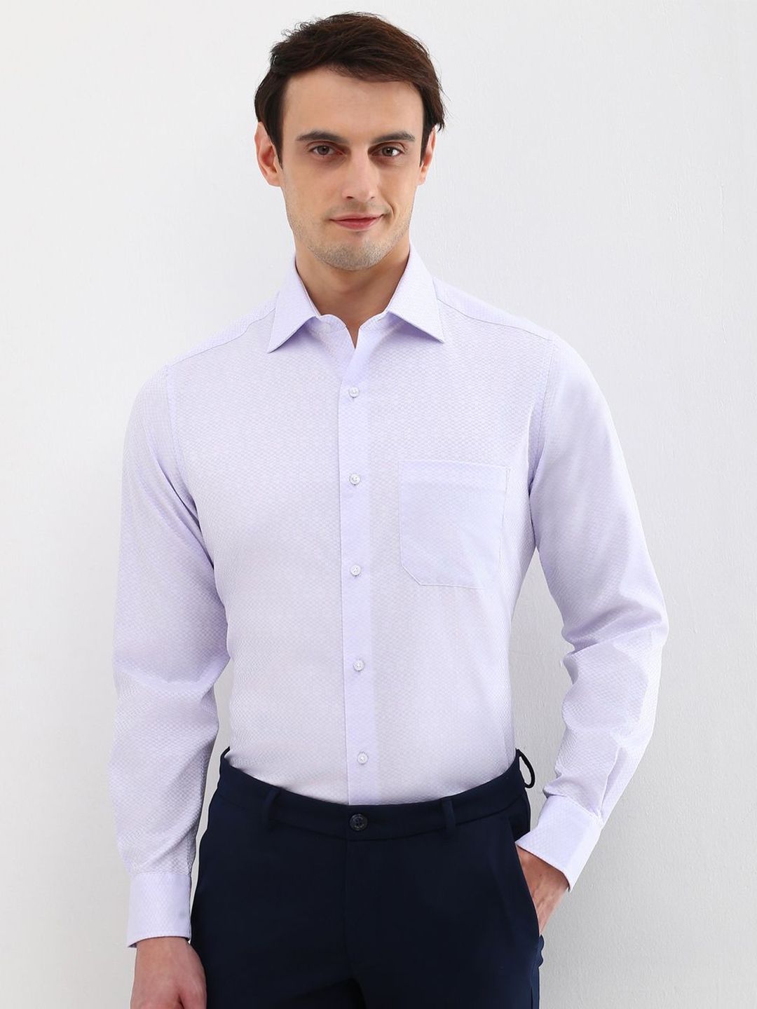 Allen Solly Sport Men Checked Spread Collar Pure Cotton Slim Fit Formal Shirt-picture-16