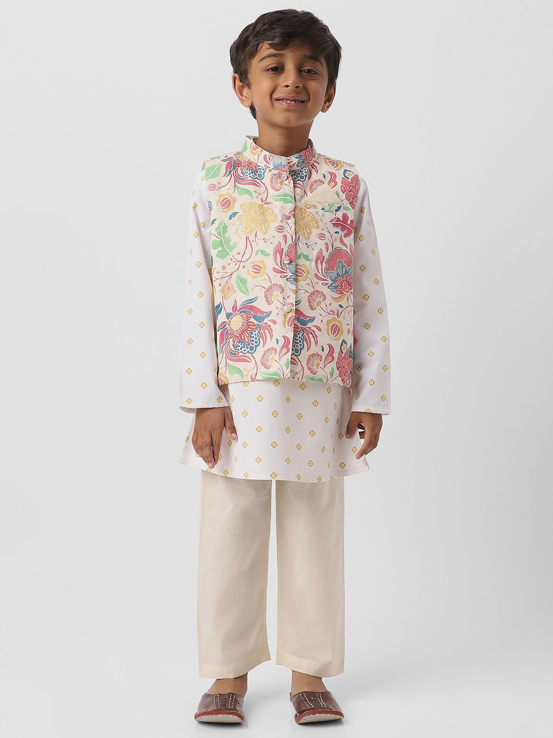 Nauti Nati Boys Ethnic Motifs Printed Regular Pure Cotton Kurta with Churidar-picture-15
