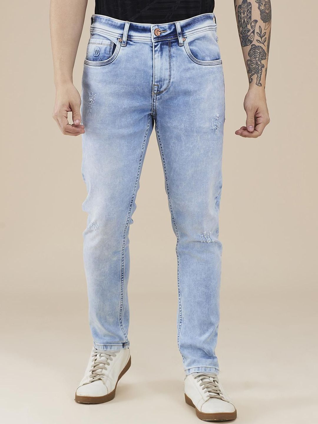 Being Human Men Classic Slim Fit Low Distress Light Fade Stretchable Jeans-picture-42