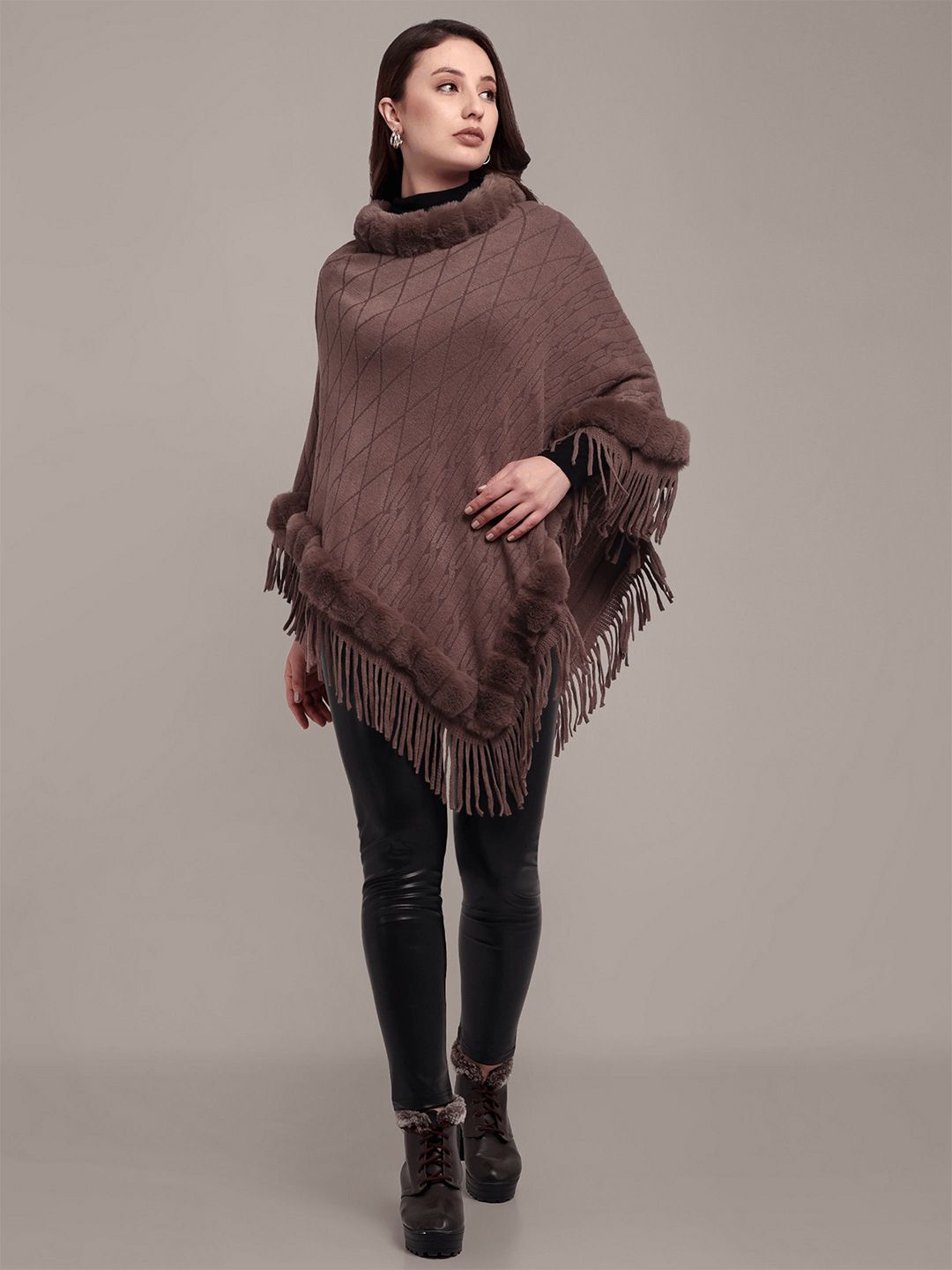 iki chic Women Woollen Poncho with Fringed Detail-picture-23