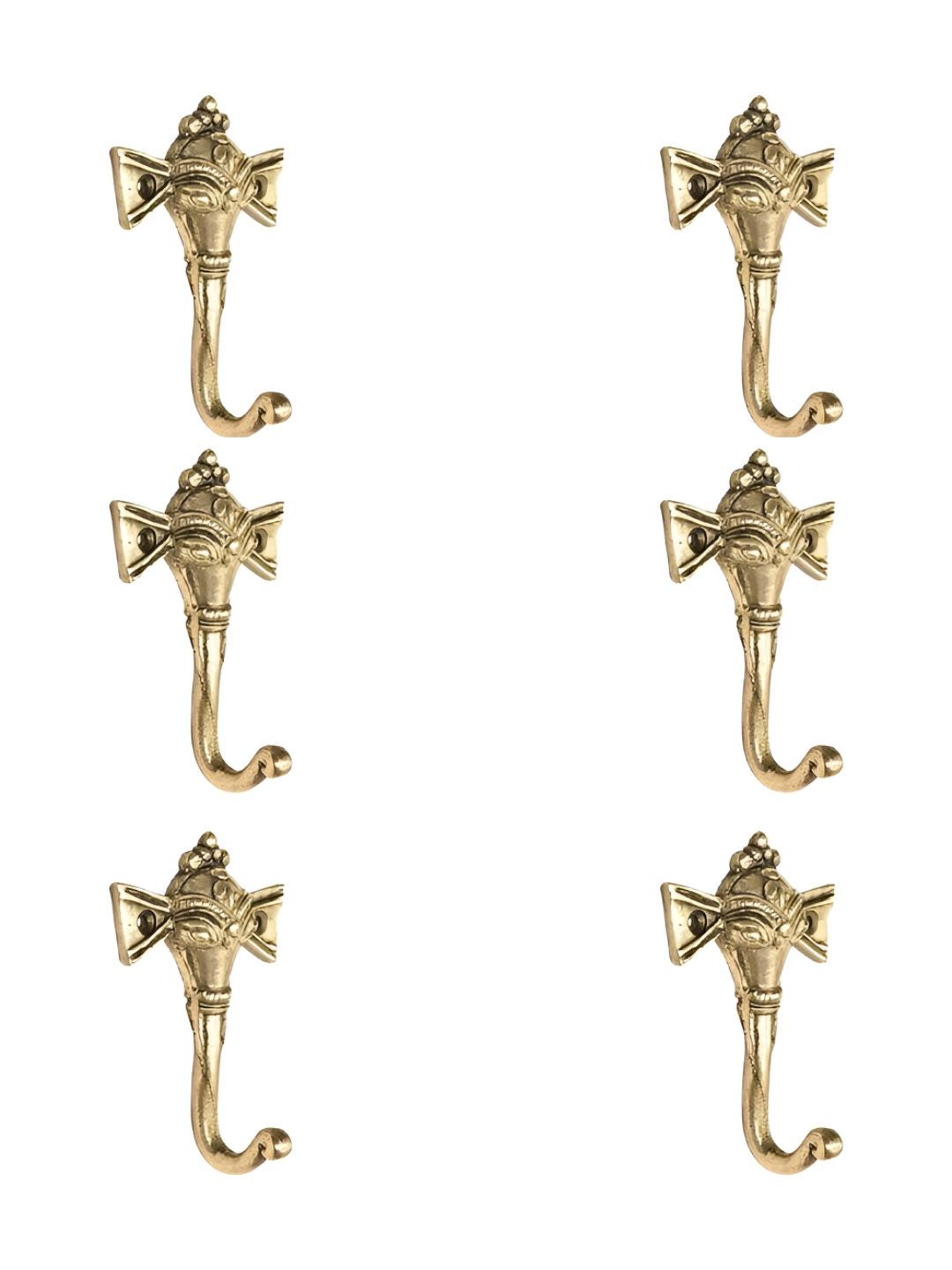 IndianShelf God-Toned 6 Pieces Brass Tribal Elephant Face Cloth Hangers Coat Hooks-picture-49
