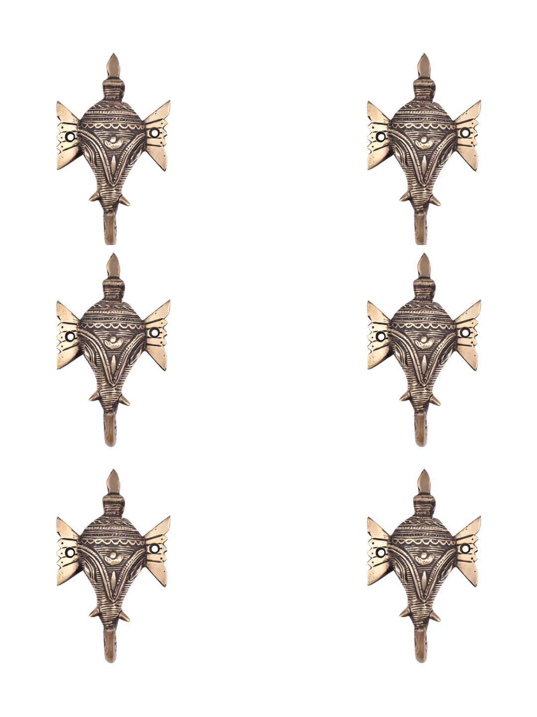 IndianShelf Gold-Toned & Black 6 Pieces Elephant Brass Wall Hooks-picture-35
