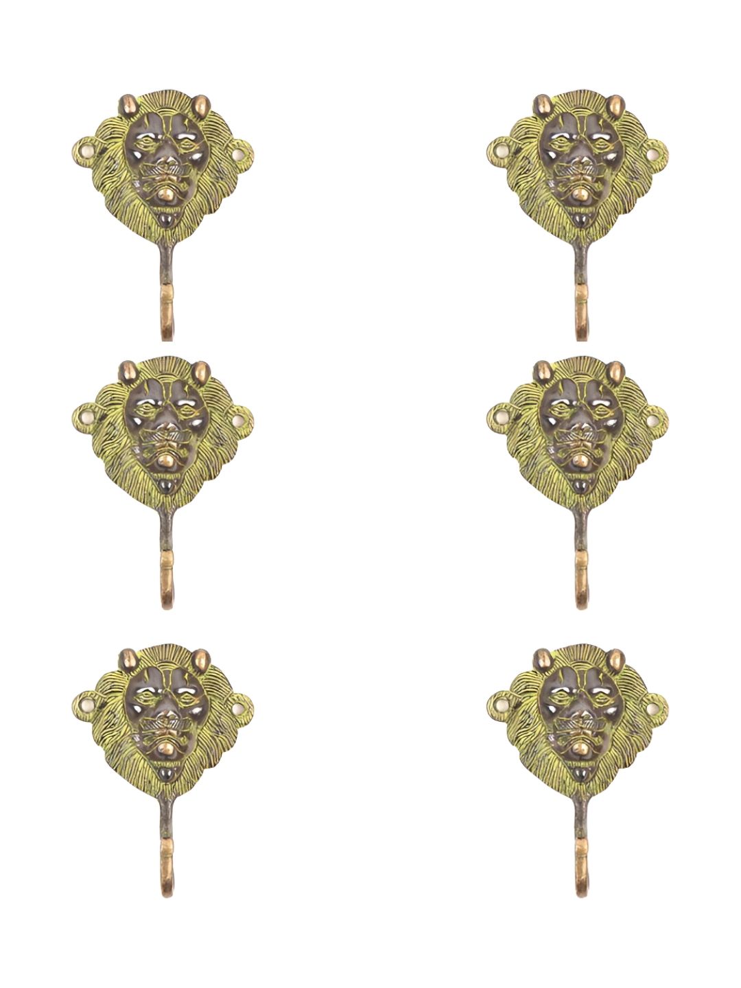 IndianShelf 6 Piece Brass Lion Head Wall Hangings Coat Hooks-picture-35