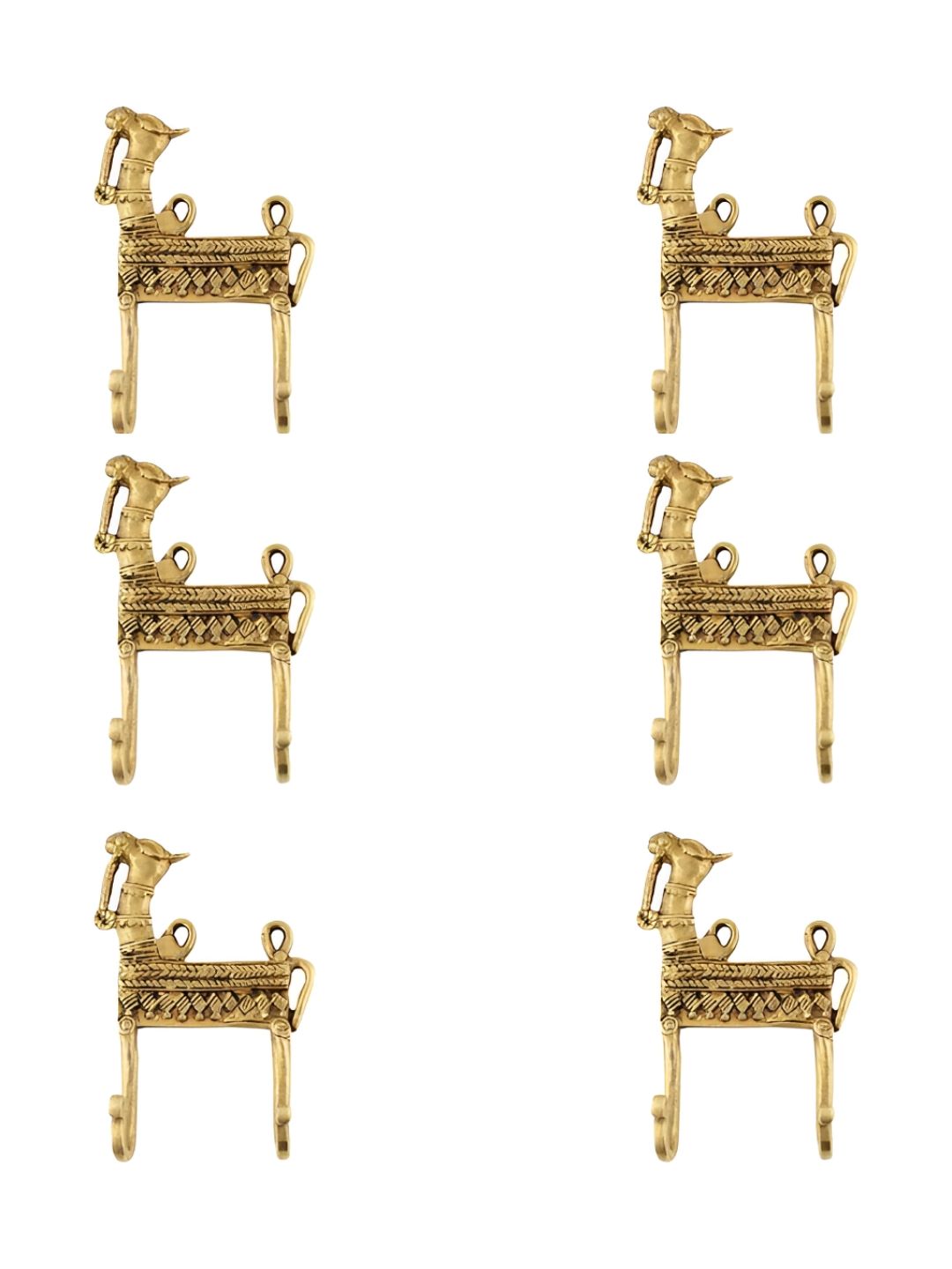 IndianShelf Gold-Toned 6 Pieces Brass Camel Wall Hangers Key Hooks-picture-31