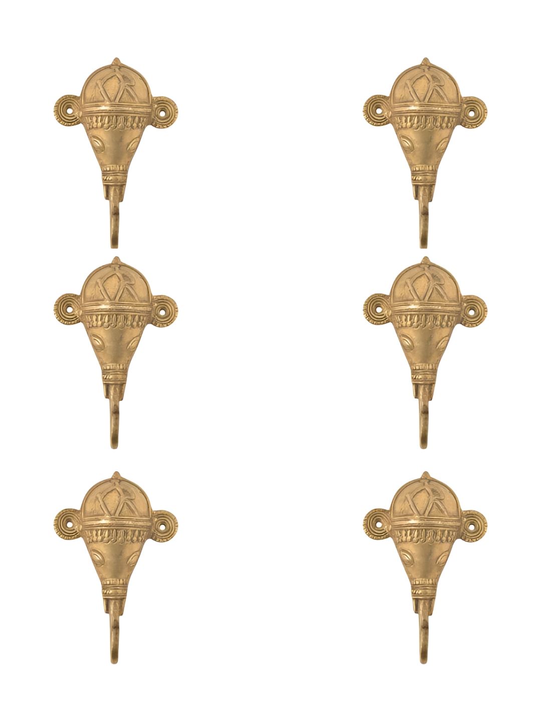 IndianShelf Gold Toned 6 Piece Textured Brass Wall Hooks-image-41