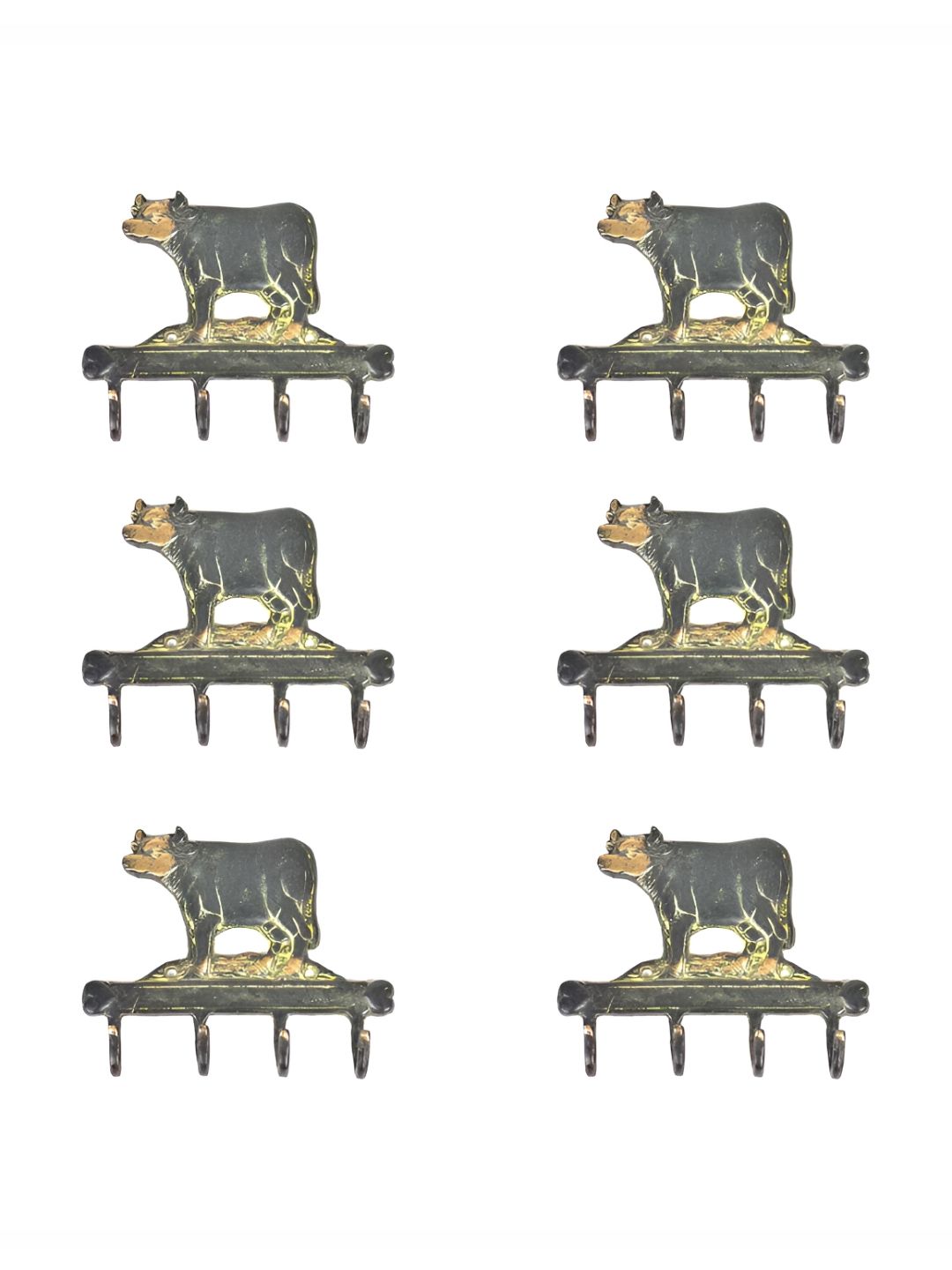 IndianShelf Grey & Gold-Toned 6 Pieces Brass Cow Wall Hanger Coat Hooks-image-39