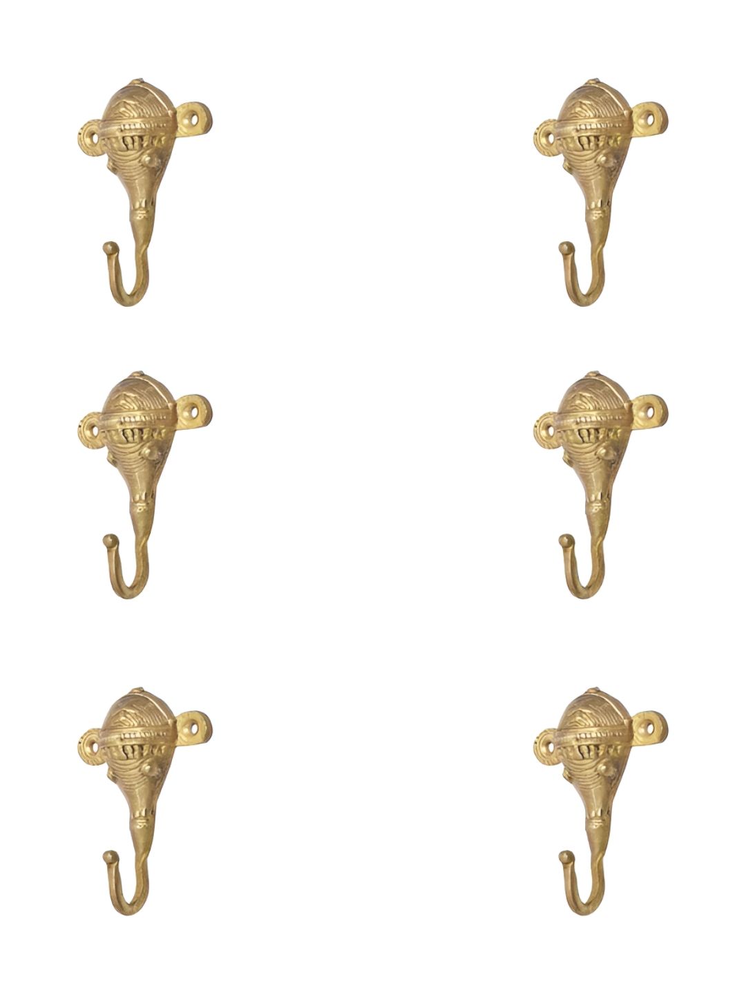 IndianShelf Gold-Toned 6 Pieces Elephant Brass Wall Hooks-image-39