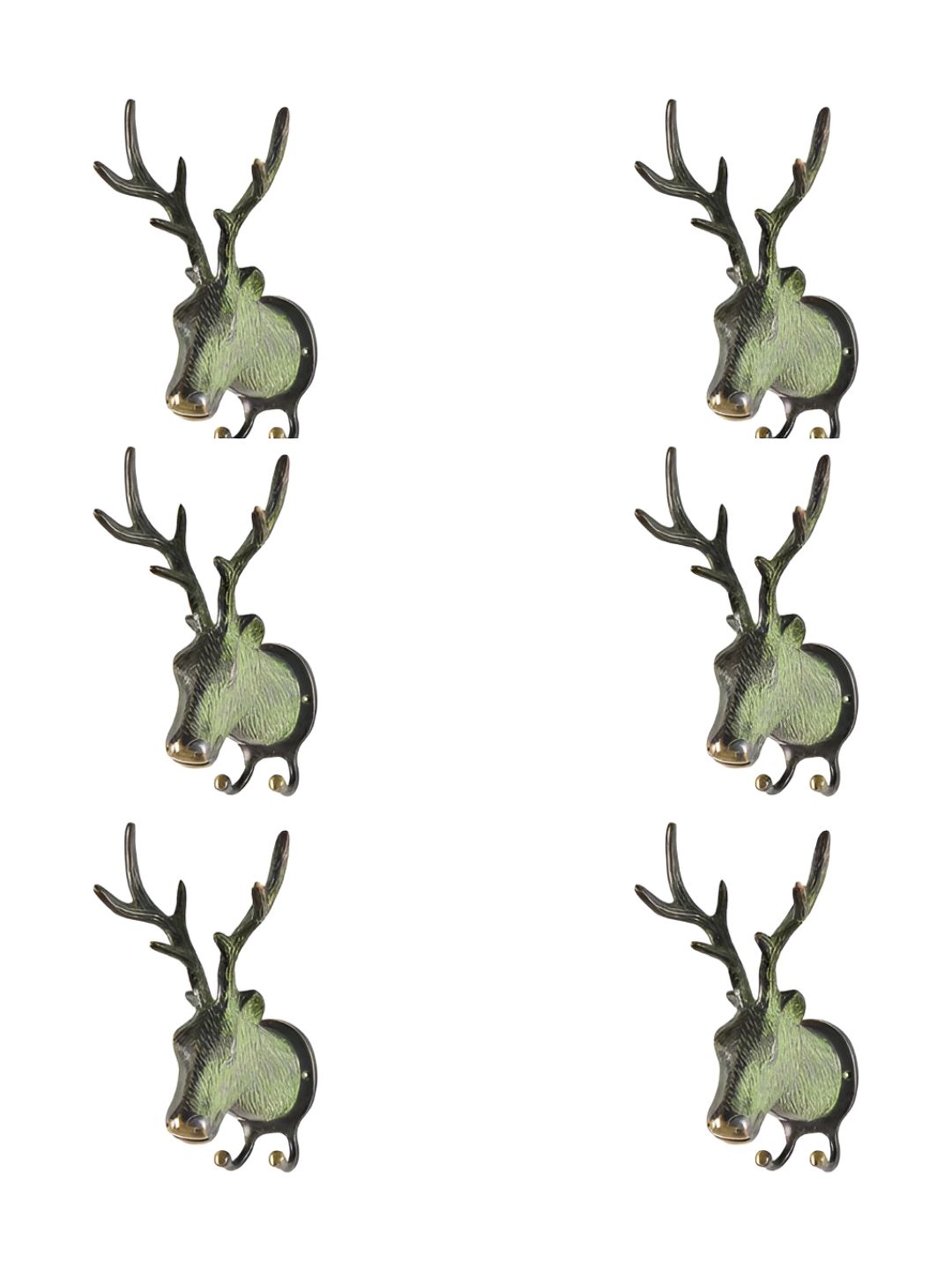 IndianShelf Green & Grey 6 Pieces Brass Deer Shaped Wall Hooks-image-38