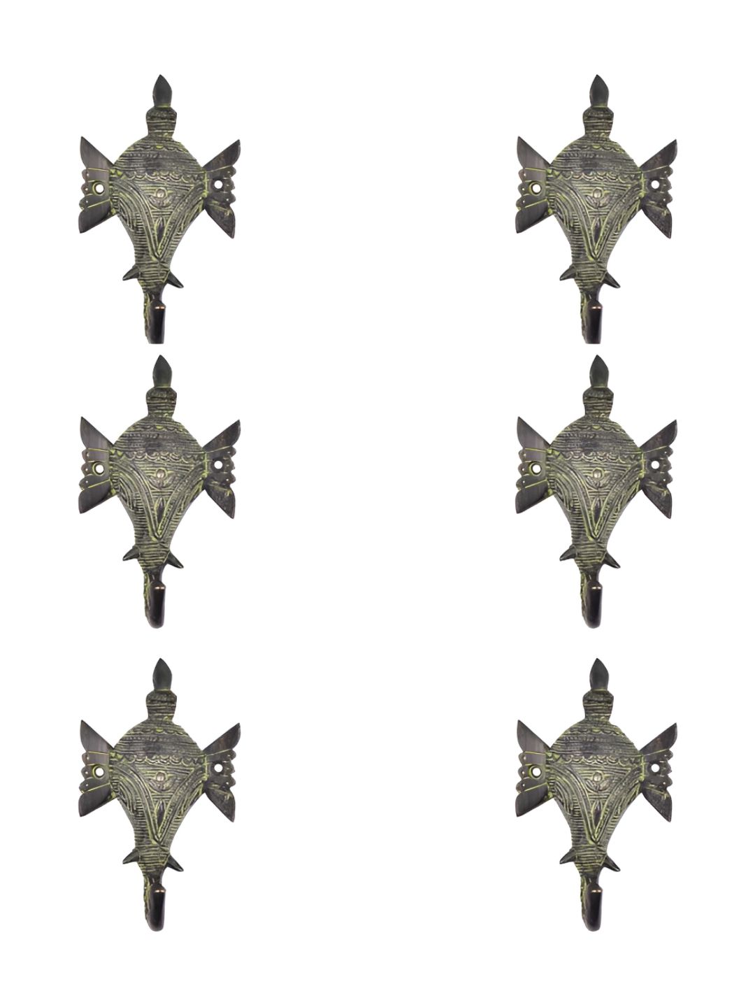 IndianShelf Bronze-Toned 6 Pieces Brass Tribal Elephant Face Coat Hanger Wall Hooks-image-26