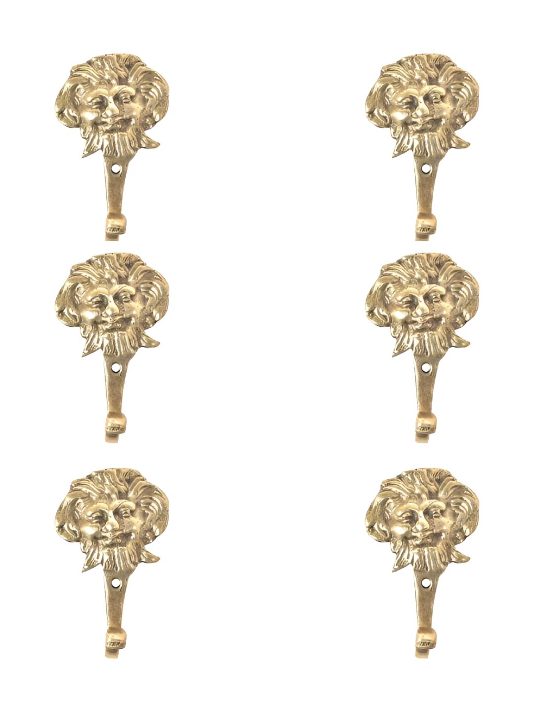 IndianShelf Gold-Toned 6 Pieces Lion Head Brass Wall Hooks-image-38