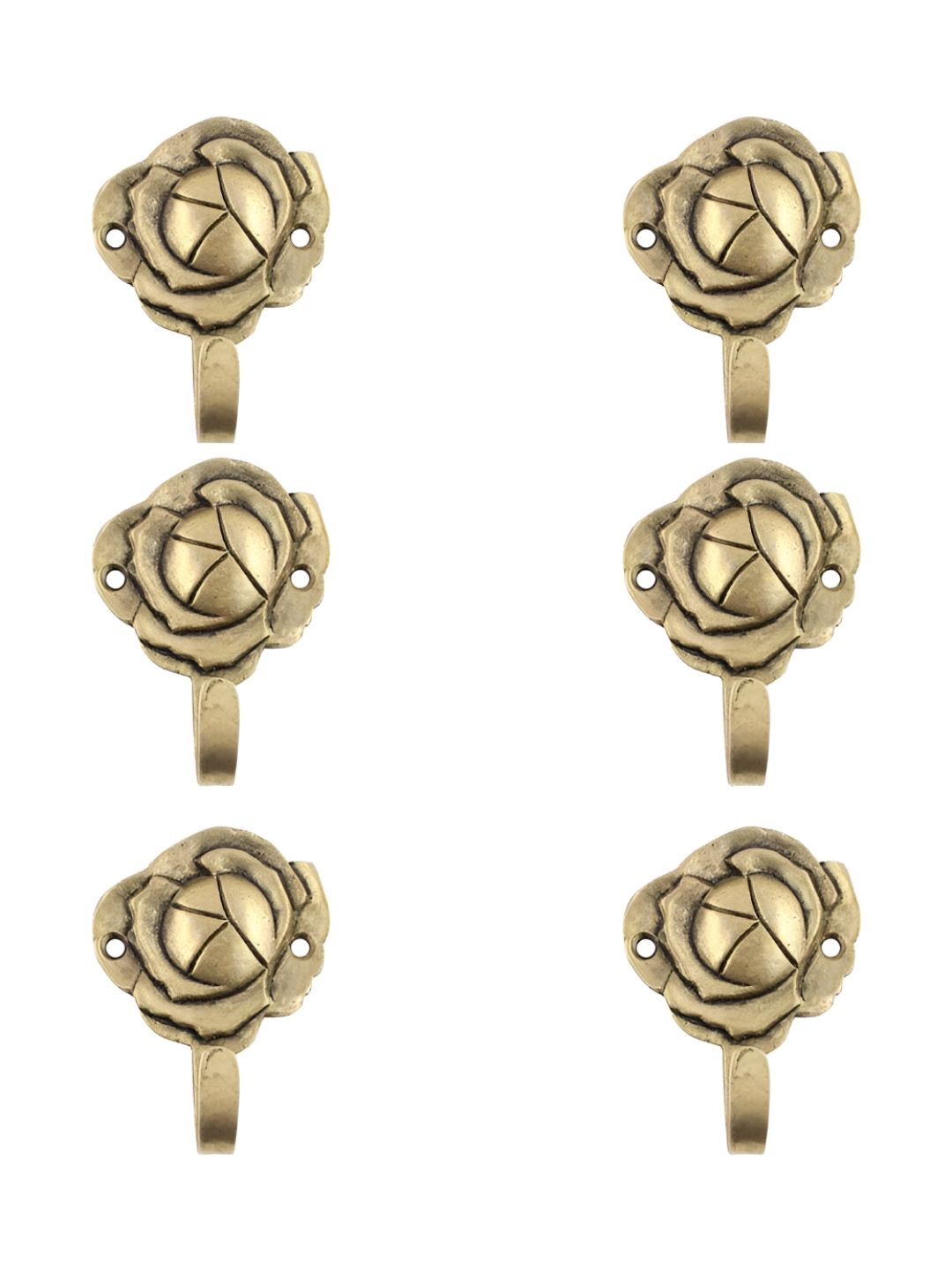 IndianShelf Gold Toned 6 Piece Rose Textured Brass Wall Hooks-image-5