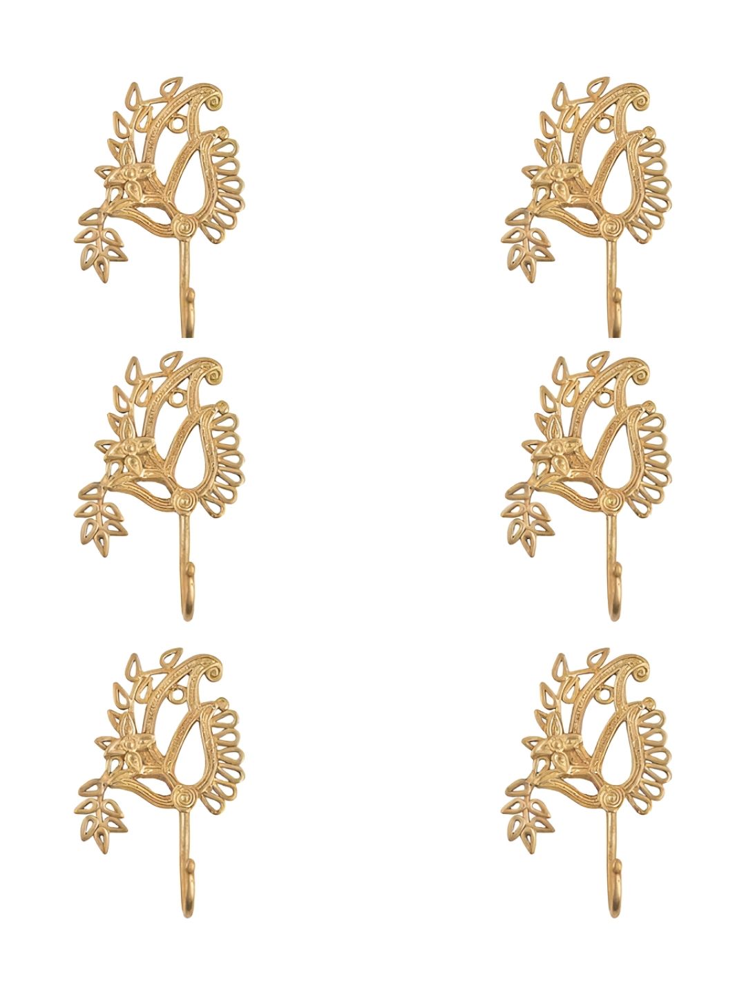 IndianShelf Goldtoned 6 Pieces Brass Parsley Leaf Textured Wall Hooks-image-5