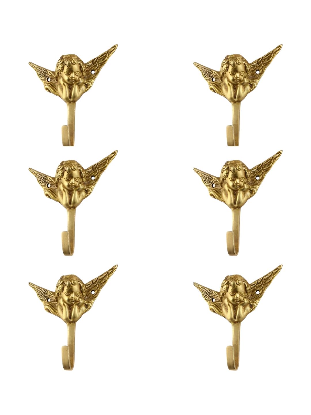 IndianShelf Gold-Toned & Black 6 Pieces Cherub Face Brass Wall Hooks-picture-8
