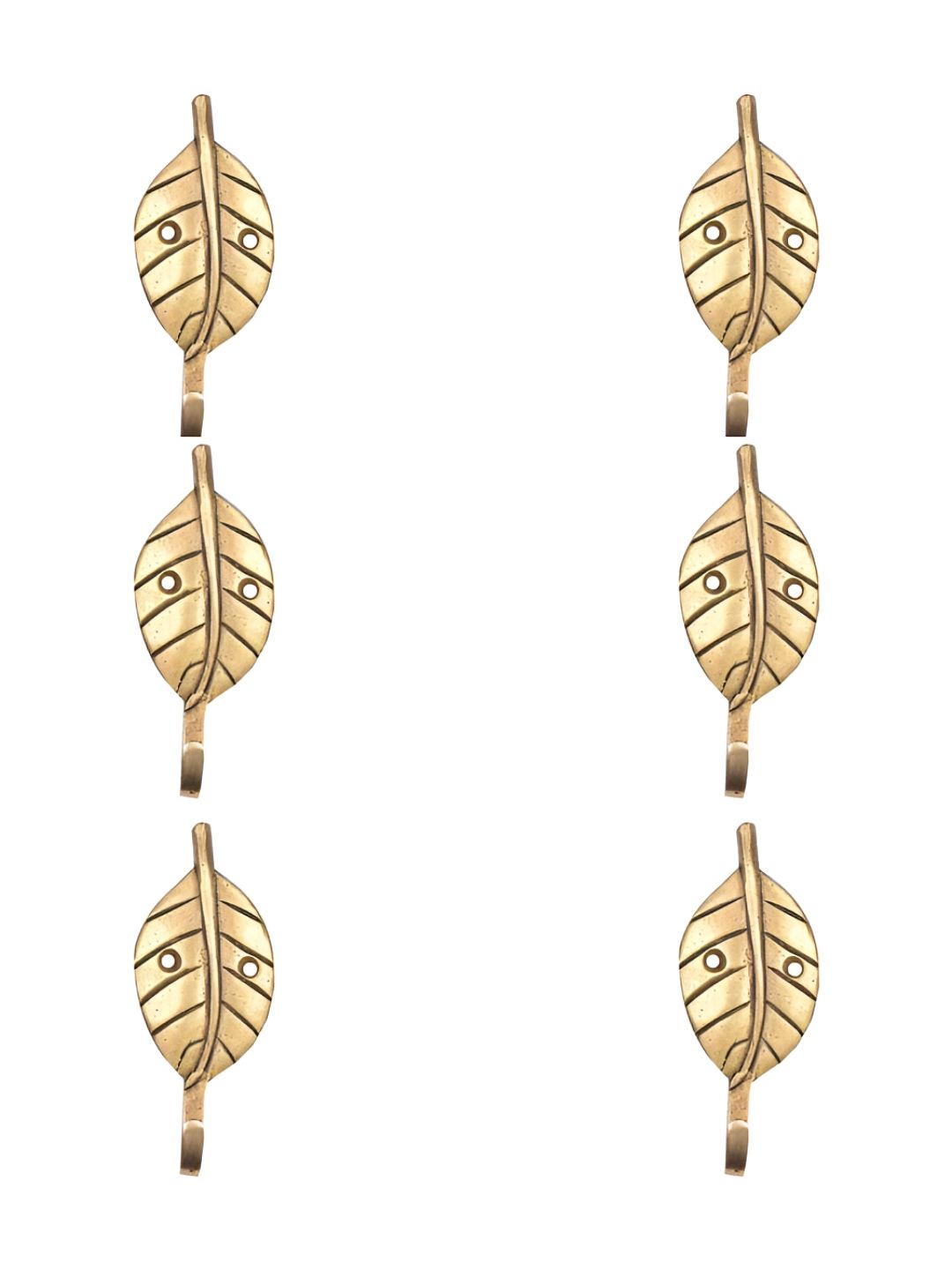 IndianShelf Goldtoned 6 Piece Brass Leaf Wall Hooks-picture-48