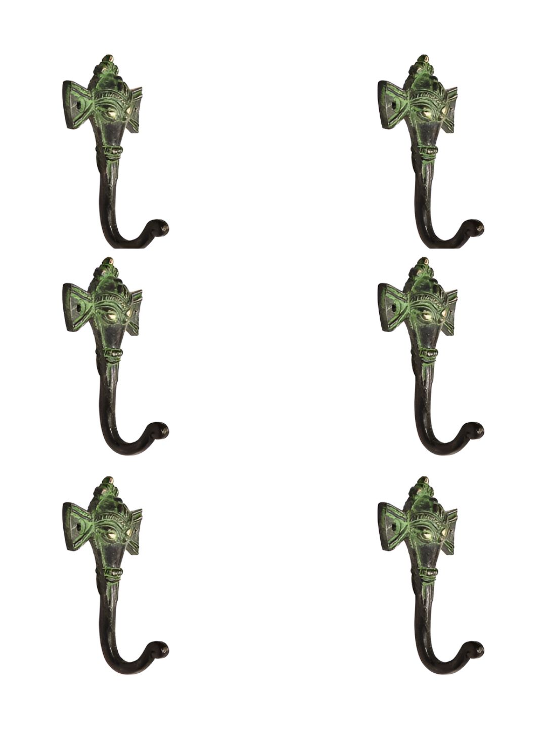 IndianShelf Bronze 6 Pieces Brass Tribal Elephant Wall Hooks-image-16
